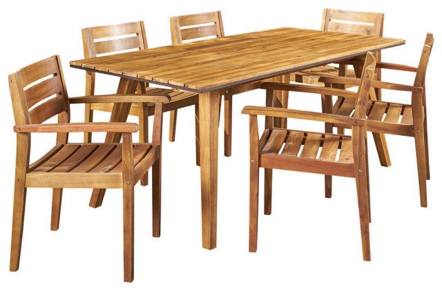 Gdf Studio 7-Piece Renee Outdoor Acacia Wood Dining Set - Transitional ... in Why GDF Studio's Denmark Set is a Benchmarking Example in Outdoor Furniture