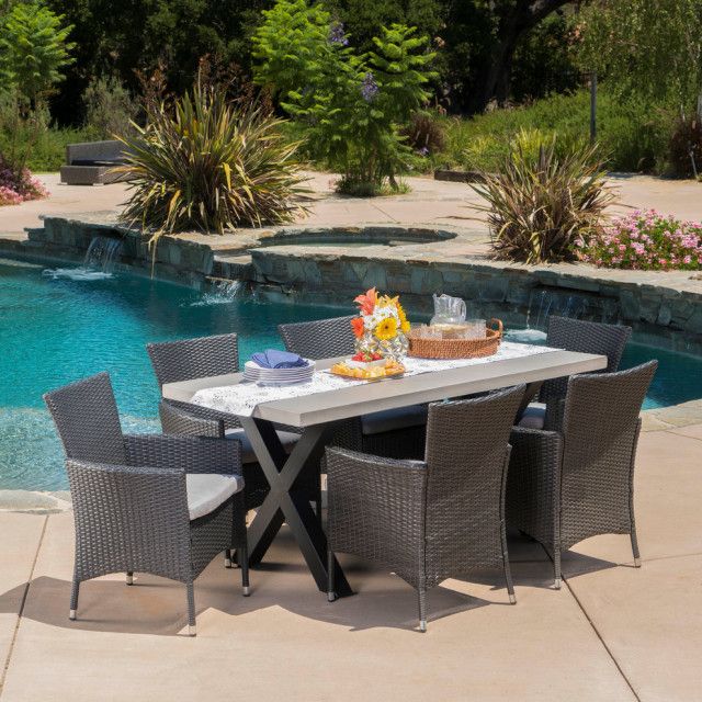 Gdf Studio 7-Piece Sanscar Outdoor Dining Set With Light-Weight ... throughout Creating seasonal dining experiences with modular outdoor tables