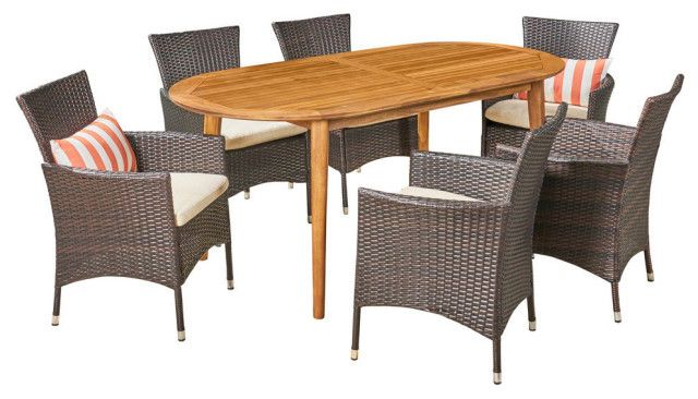 Gdf Studio 7-Piece Stanford Outdoor Acacia Wood Dining Set With Wicker Chairs - Tropical ... regarding Enhancing Your Outdoor Living Space with the Stanford Acacia Wood Dining Set
