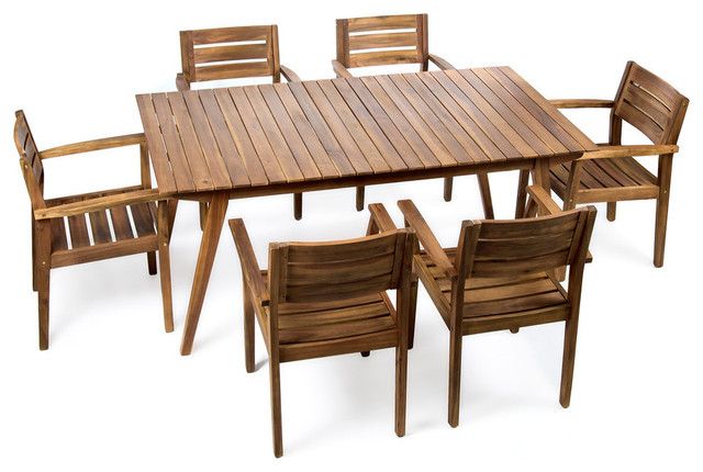 Gdf Studio 7-Piece Timor Outdoor Teak Finished Acacia Wood Dining Set ... in Understanding the Durability of Teak and Acacia in Outdoor Dining Furniture
