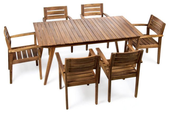 Gdf Studio 7-Piece Timor Outdoor Teak Finished Acacia Wood Dining Set ... within Why GDF Studio's Denmark Set is a Benchmarking Example in Outdoor Furniture