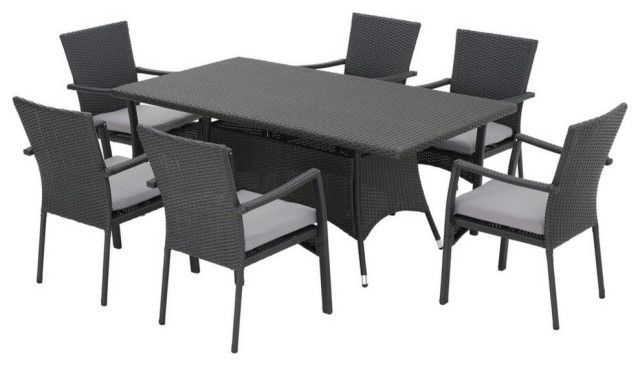 Gdf Studio 7-Piece Tompkins Gray Wicker Rectangular Dining Set ... throughout Gdf Studio 7-Piece Alania Outdoor Aluminum Dining Set With Wicker Dining Chairs