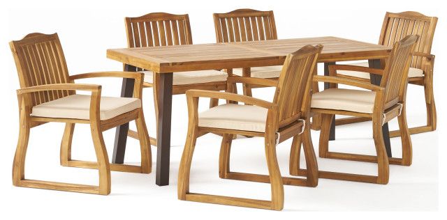 Gdf Studio 7-Piece Vilamari Outdoor Wood Dining With Cushions Set ... with Gdf Studio 7-Piece Sakura Outdoor Wood Dining Set With Expandable Dining Table