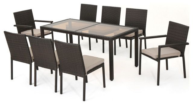 Gdf Studio 9-Piece San Simeon Outdoor Wicker Rectangular Dining Set ... intended for Gdf Studio 9-Piece Coral Outdoor Wicker Dining Set, Multi-Brown/Creme