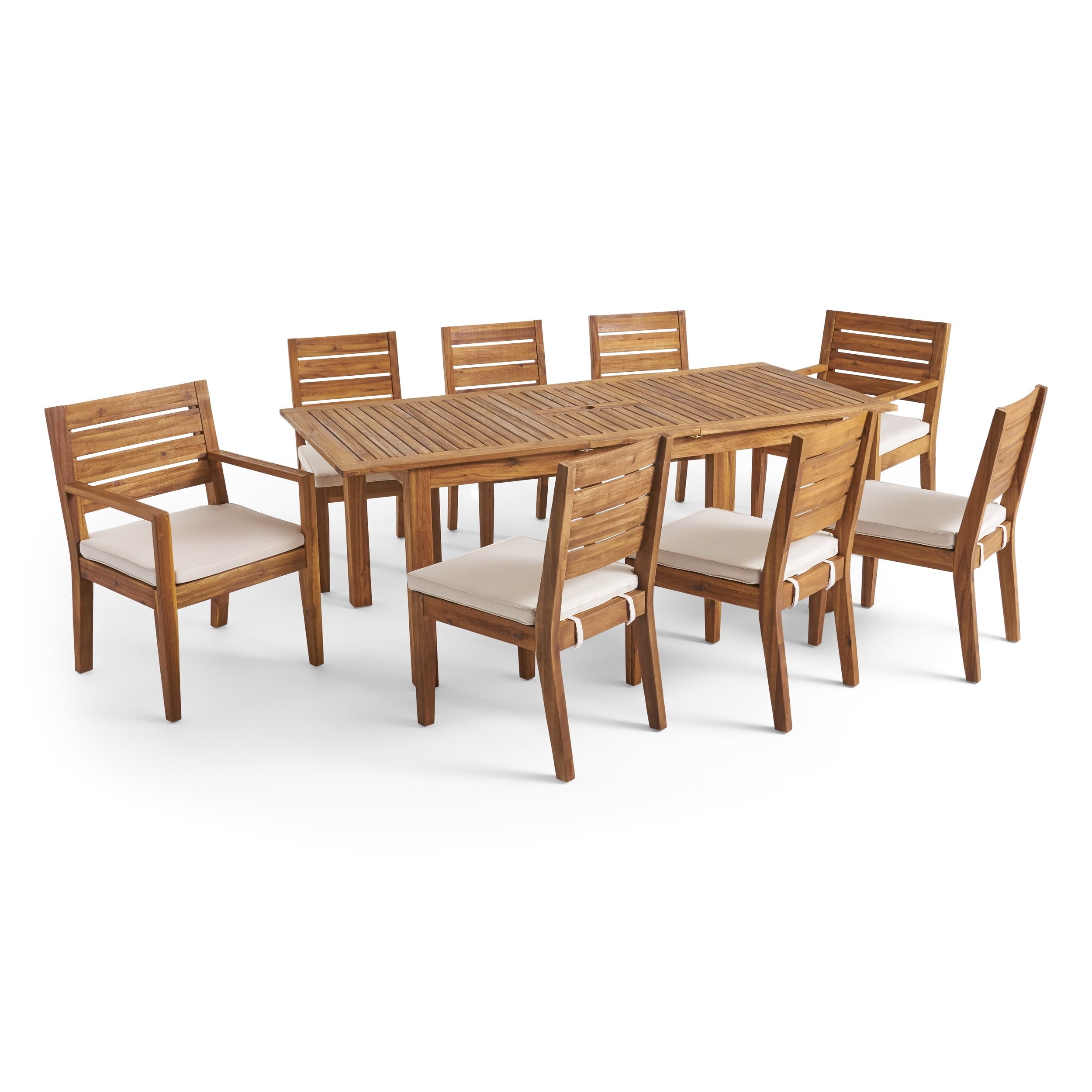 Gdf Studio Agnew Outdoor Acacia Wood 9 Piece Expandable Dining Set ... for Gdf Studio 9-Piece Louis Outdoor Wood/Wicker Expandable Dining Set, Sandblast Natural