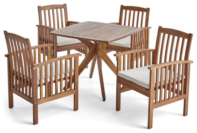Gdf Studio Alma Outdoor 4-Seater 36&amp;quot; Square Acacia Dining Set With X ... for Gdf Studio Carr Outdoor 4-Seater Square Acacia Wood Dining Set, Teak