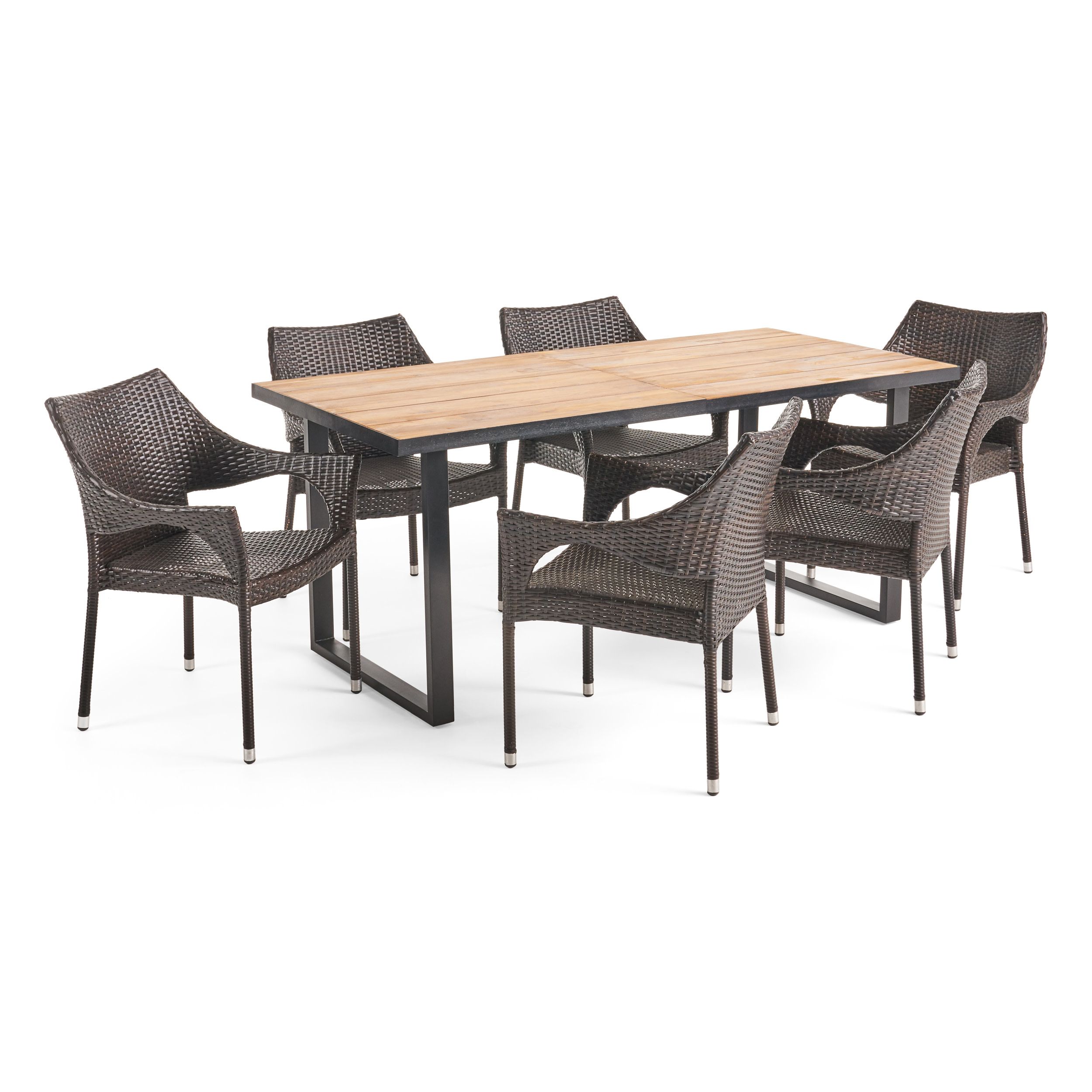 Gdf Studio Arlo Outdoor Acacia Wood And Wicker 7 Piece Stacking Dining ... with regard to Understanding the Value of GDF Studio&amp;#039;s Sebastian Collection in Contemporary Home Settings