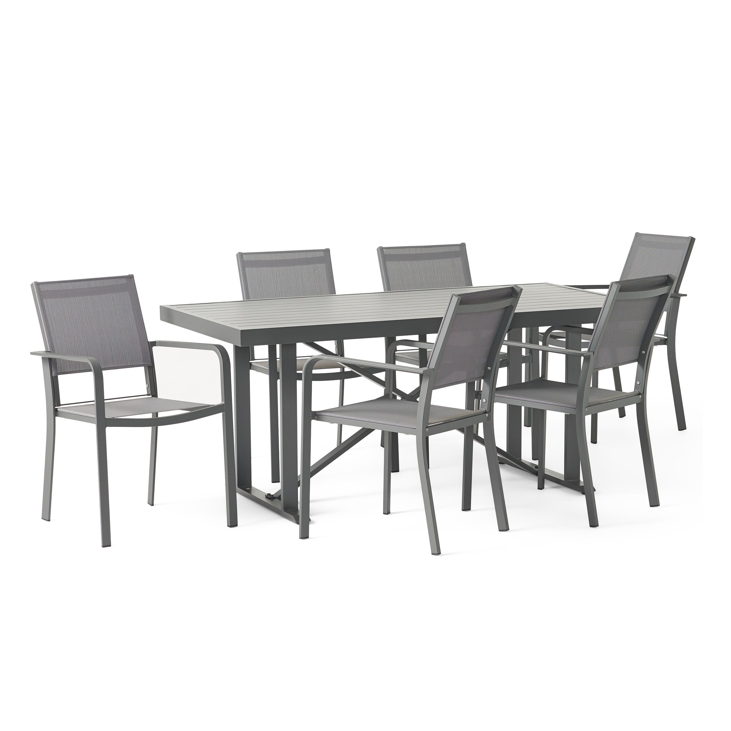 Gdf Studio Atkinson Outdoor Mesh And Aluminum 7 Piece Dining Set, Gray ... for Kairo Outdoor Mesh And Aluminum 7-Piece Dining Set, Black