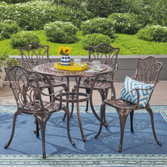 Gdf Studio Barbara Outdoor 4-Seater Cast Aluminum Round-Table Dining ... in Covington Sarasota Traditional Outdoor 4-Seater Cast Aluminum Dining Set