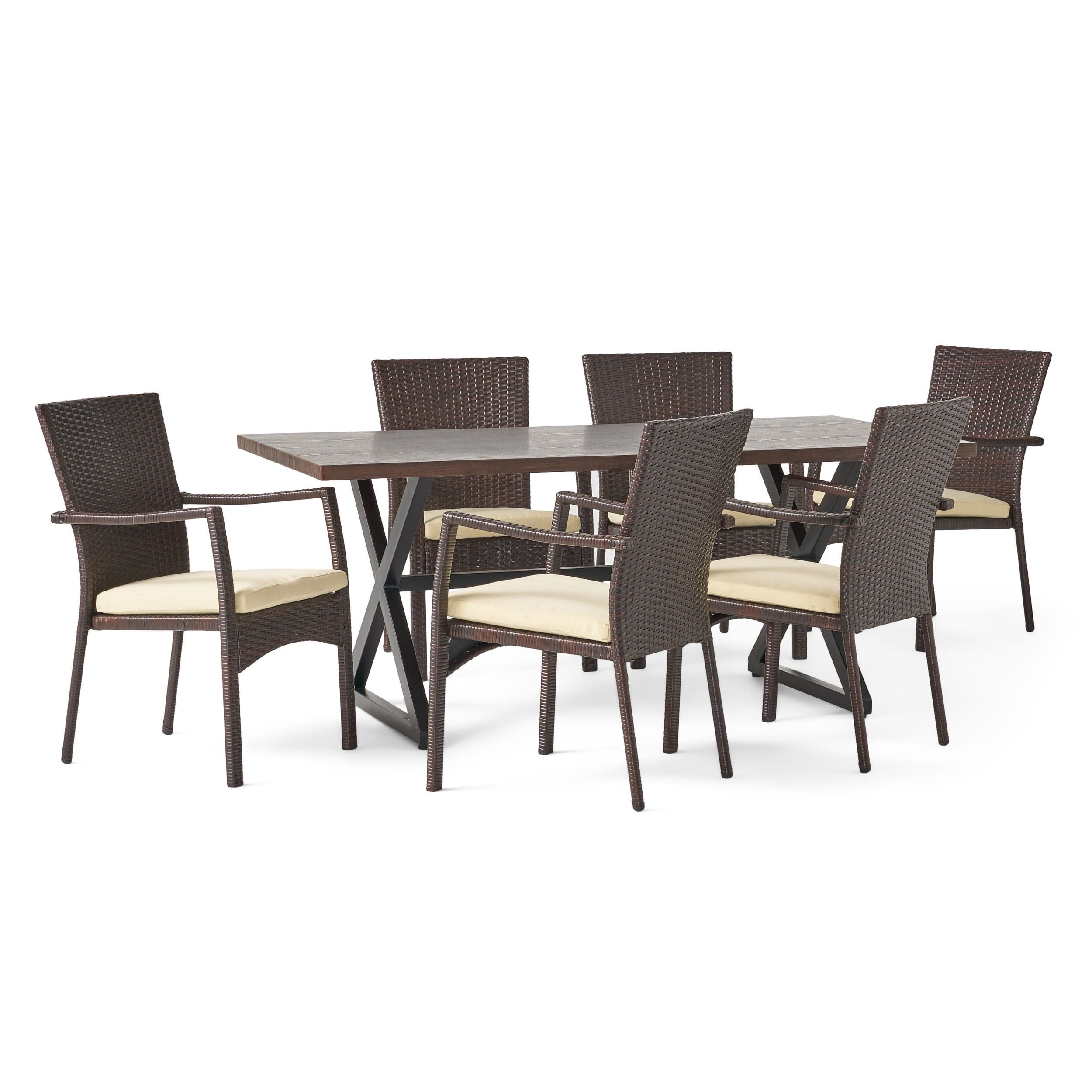 Gdf Studio Barnwell Outdoor Wicker And Aluminum 7 Piece Dining Set With ... in Maximizing small space dining with round wicker tables