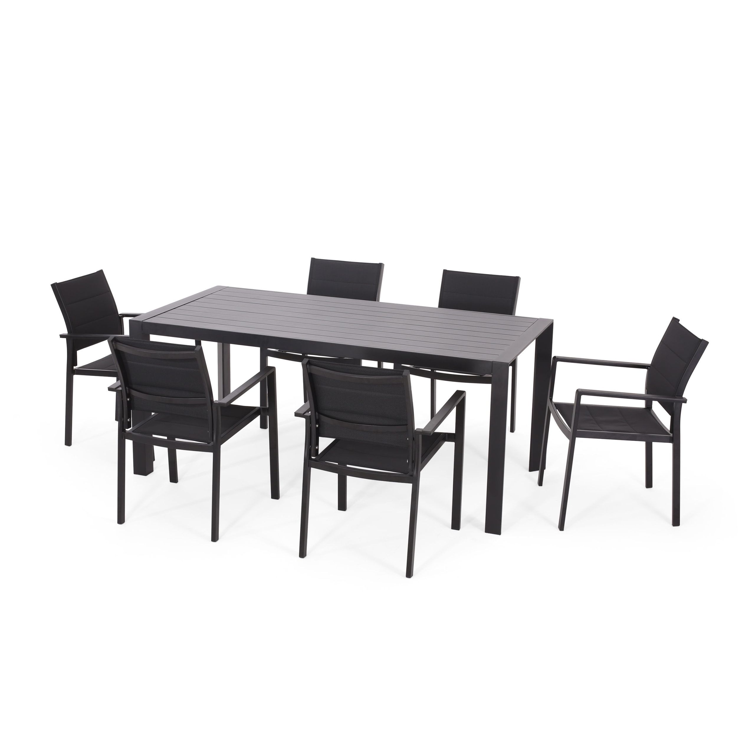Gdf Studio Bellomy Outdoor Mesh And Aluminum 7 Piece Dining Set, Black ... for Exploring the longevity and maintenance of black outdoor aluminum dining furniture