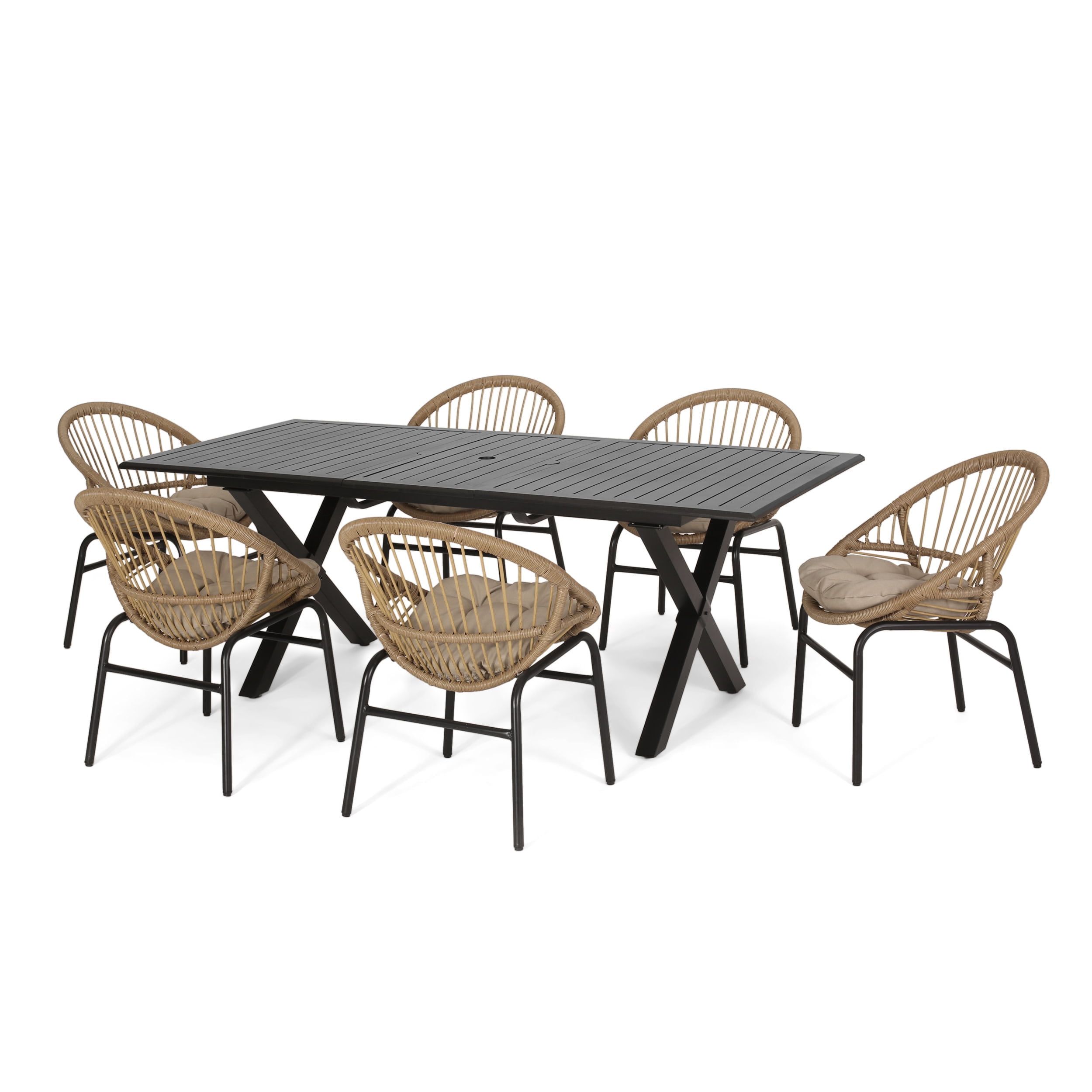 Gdf Studio Benway Outdoor Wicker And Aluminum 7 Piece Expandable Dining ... inside Designing outdoor living spaces with durable wicker dining sets