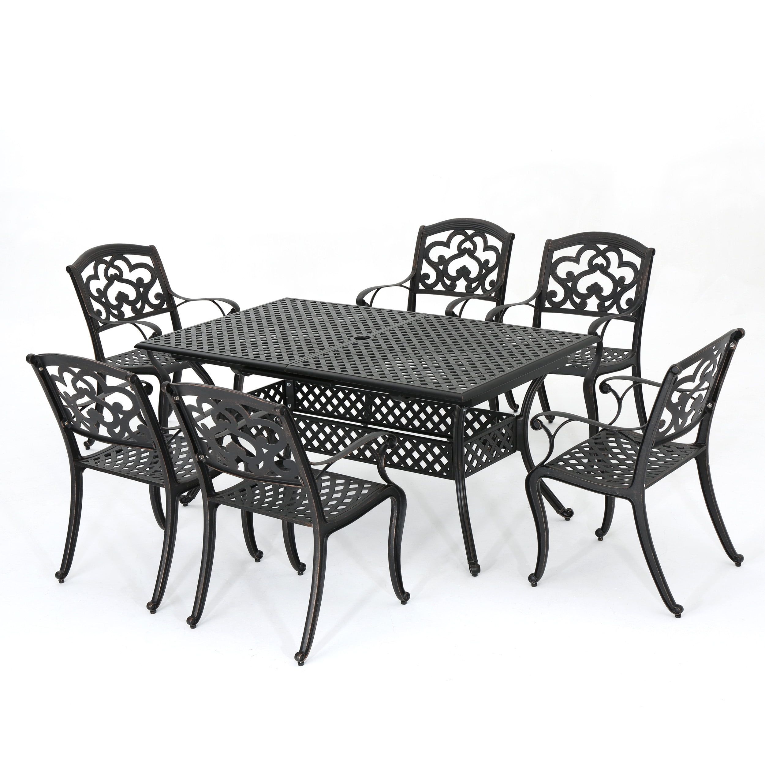 Gdf Studio Blaeberry Outdoor Cast Aluminum 7 Piece Expandable Dining ... within Designing Your Perfect Outdoor Kitchen Experience with GDF Studio's Bronze Dining Sets
