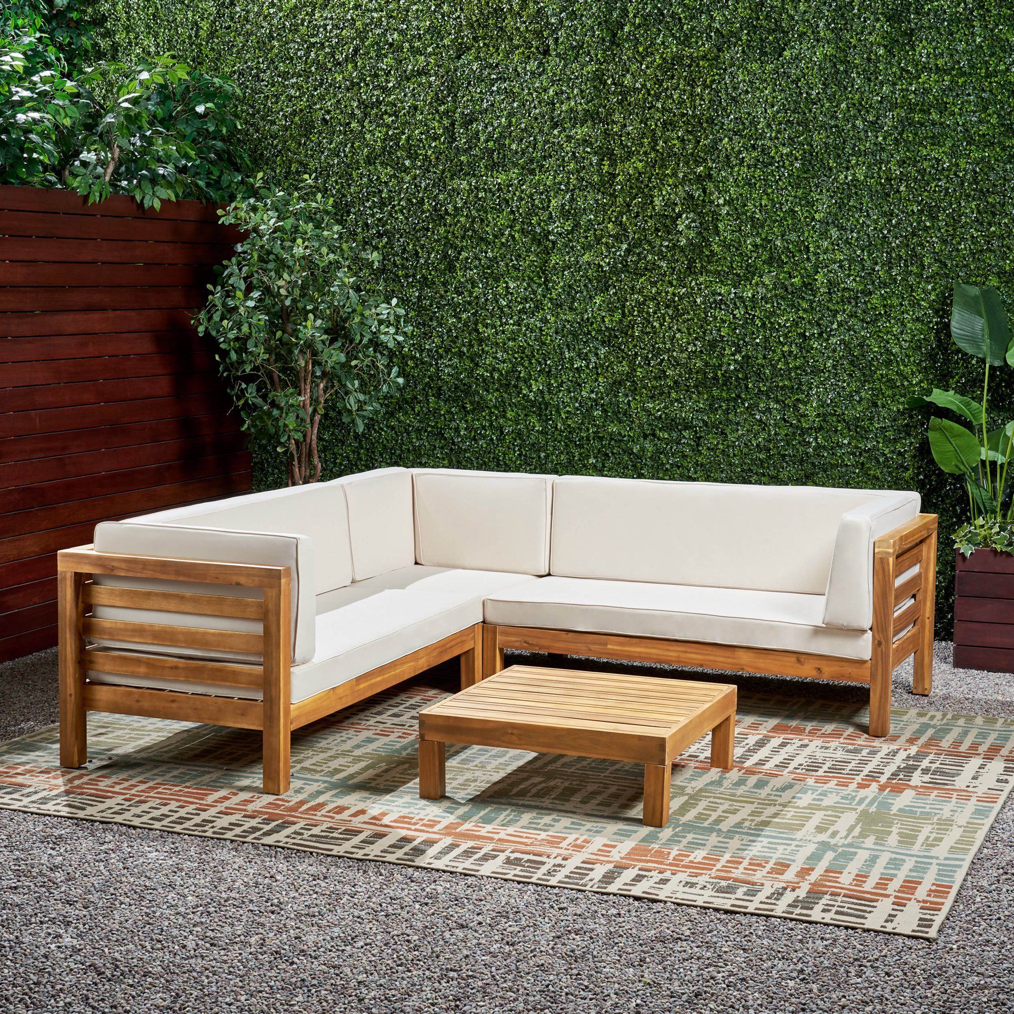 Gdf Studio Cascada Outdoor Acacia Wood 5 Piece Sectional Sofa Chat Set ... intended for From Unboxing to Entertaining A Guide to Your Jenson Outdoor Dining Set