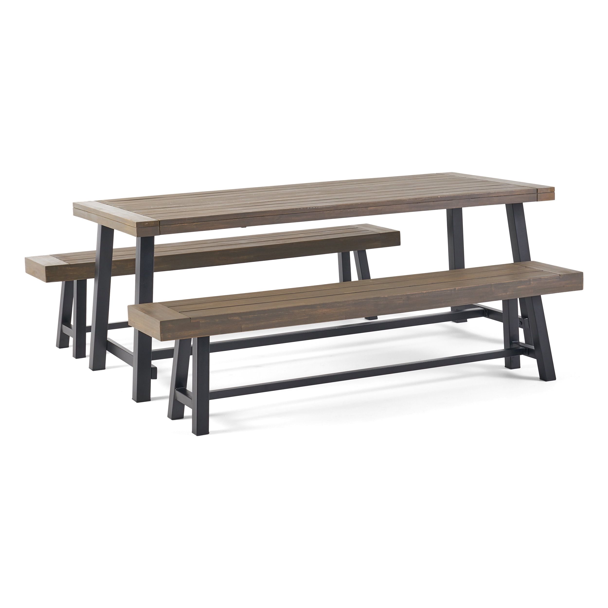 Gdf Studio Chilian Outdoor Acacia Wood Rectangular 3 Piece Picnic Set ... intended for Gdf Studio Modern 3-Piece Acacia Wood Picnic Dining Set, Sandblast Light Gray/Black Metal