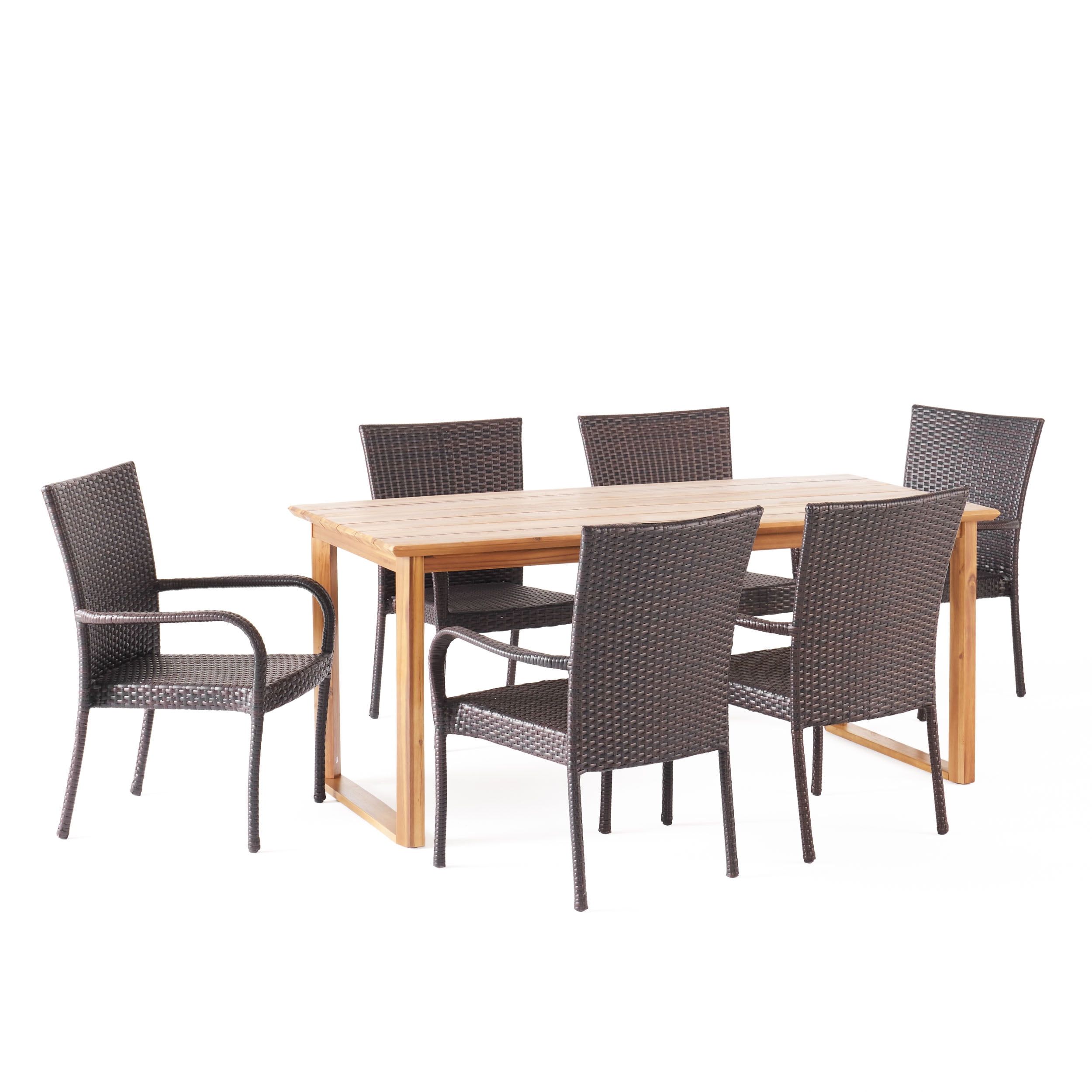 Gdf Studio Conifer Outdoor Acacia Wood And Wicker 7 Piece Dining Set ... with Maximizing Your Outdoor Living Space With The Kevin Dining Set