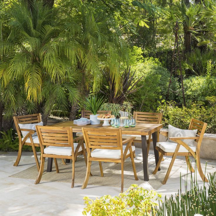 Gdf Studio Desoto 7 Piece 6 Seater Acacia Wood Dining Set, Teak Finish ... with regard to Creating comfortable al fresco dining experiences