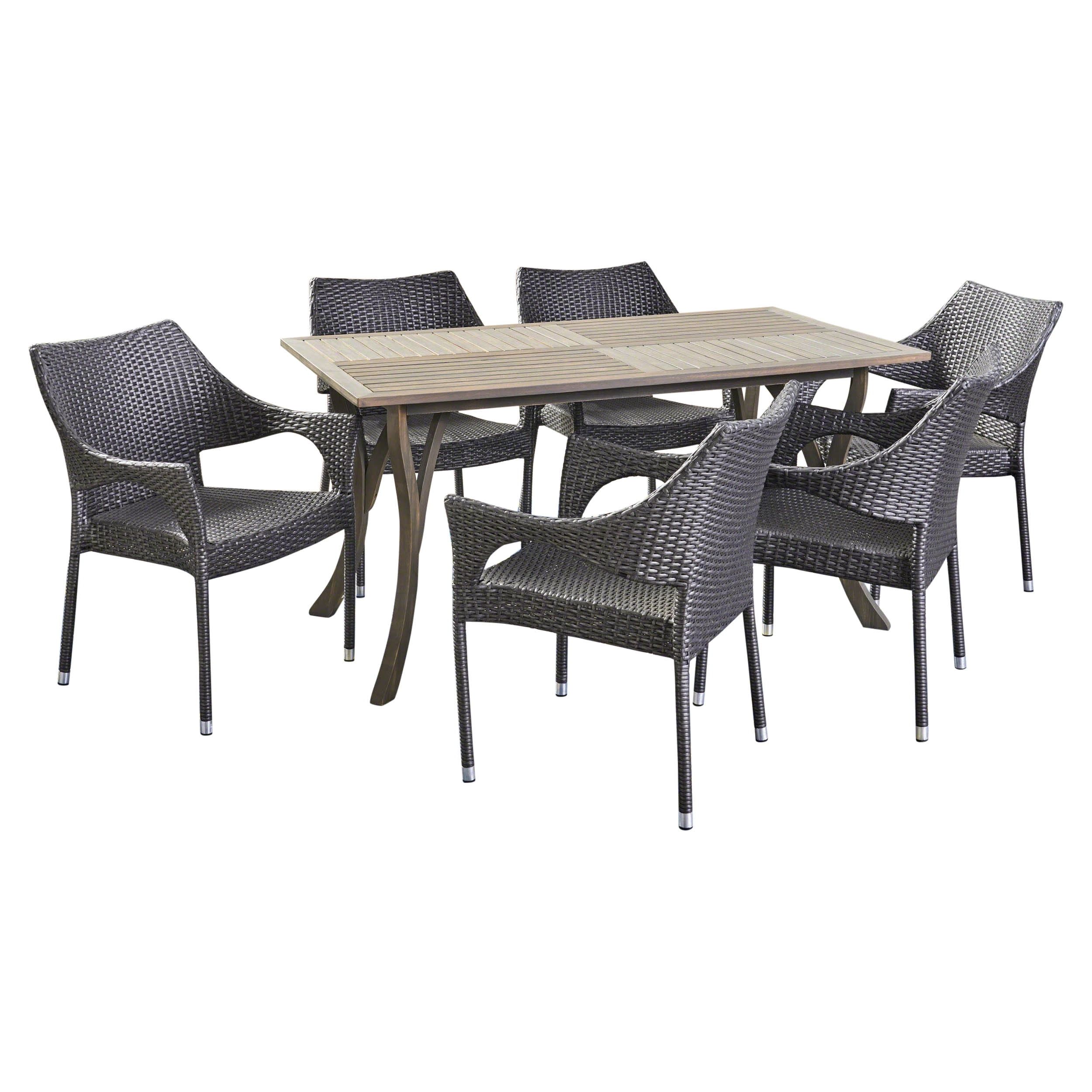 Gdf Studio Esmeralda Outdoor Wicker And Acacia Wood 7 Piece Dining Set ... throughout Understanding the Value of GDF Studio&amp;#039;s Sebastian Collection in Contemporary Home Settings