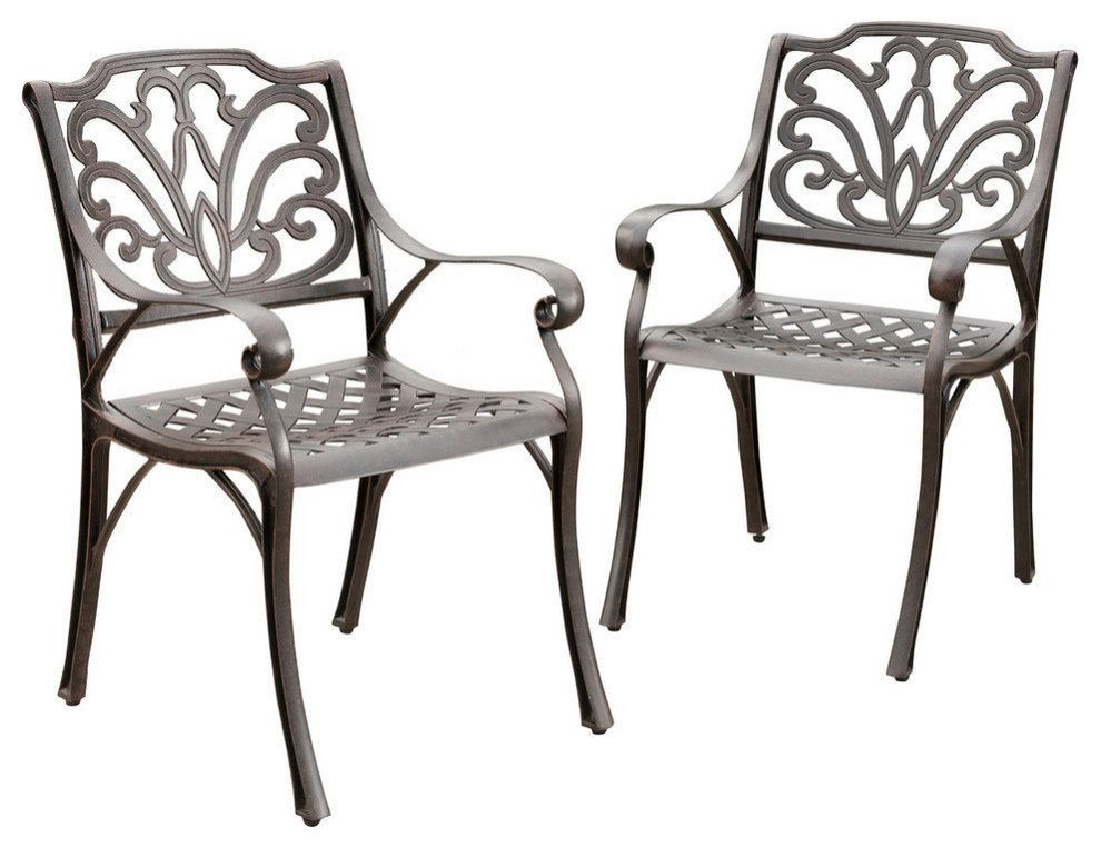 Gdf Studio Fonzo Outdoor Bronze Cast Aluminum Dining Chairs, Set Of 2 ... within Gdf Studio 7-Piece Fonzo Outdoor Bronze Cast Aluminum Rectangular Dining Set
