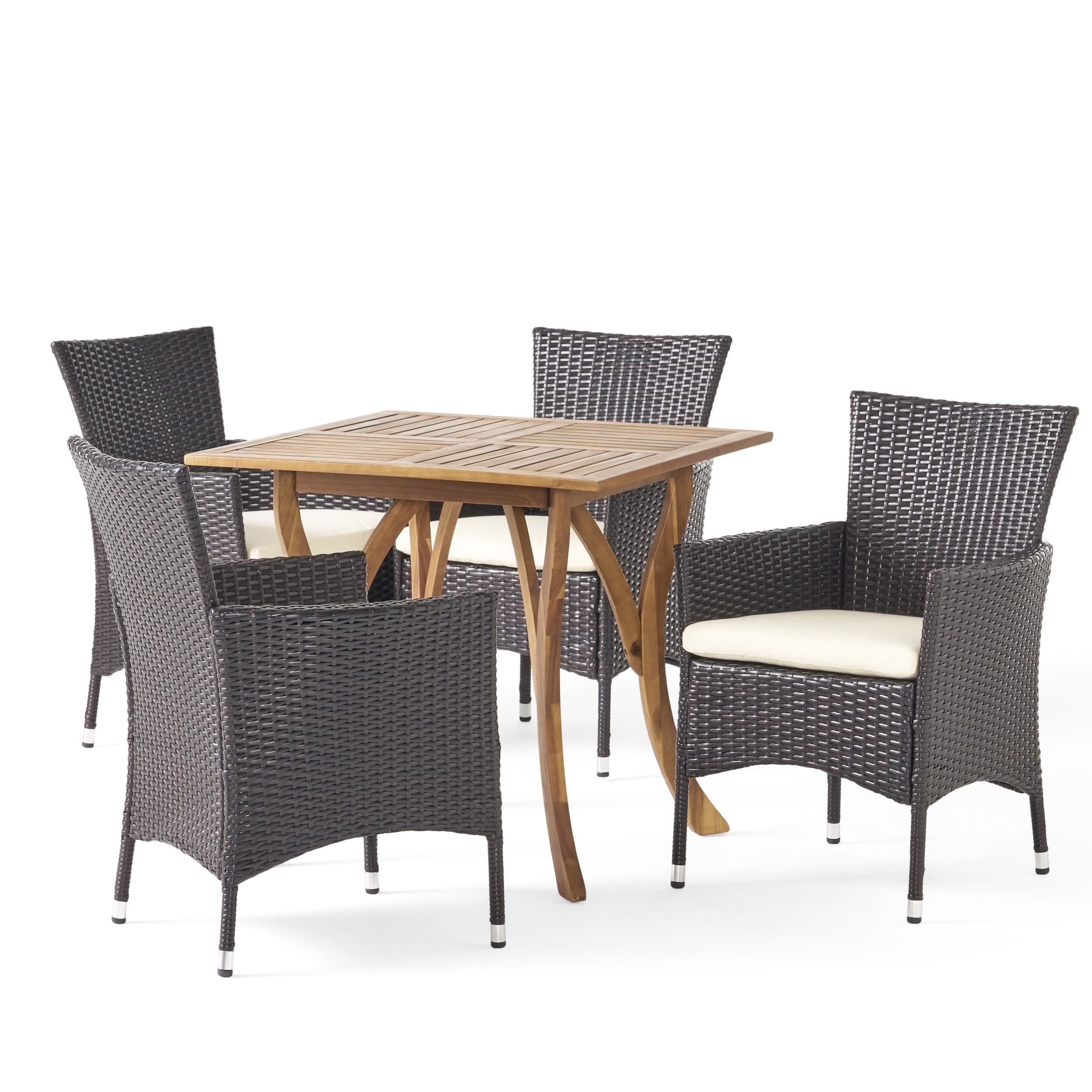 Gdf Studio Hahn Outdoor Acacia Wood And Wicker 5 Piece Dining Set With ... throughout Designing outdoor living spaces with natural wicker furniture