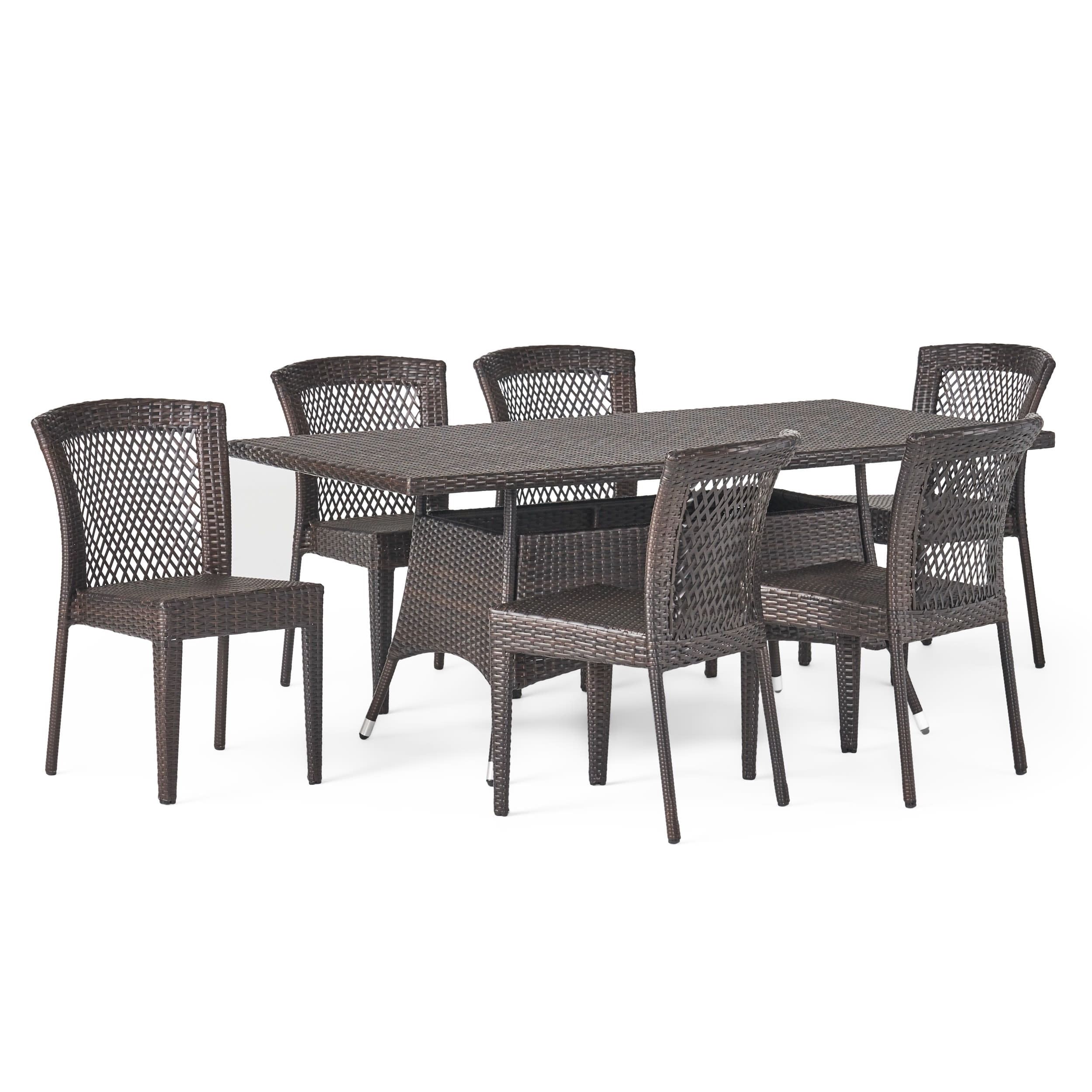 Gdf Studio Haley Outdoor Wicker 7 Piece Dining Set, Multibrown ... regarding Understanding the durability and maintenance of outdoor aluminum wicker furniture