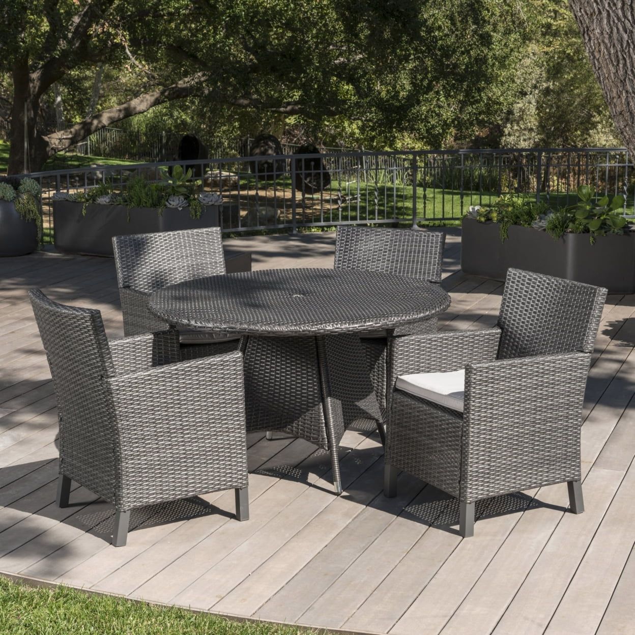 Gdf Studio Healy Outdoor Wicker 5 Piece Dining Set With Cushion ... inside Maximizing small space dining with round wicker tables