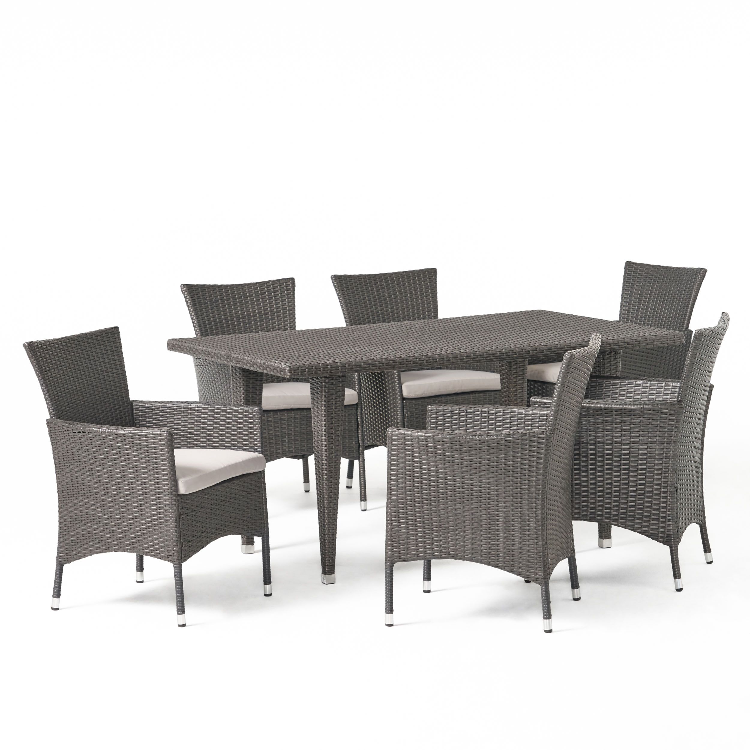 Gdf Studio Jocelyn Outdoor Wicker 7 Piece Dining Set With Cushion, Iron ... inside Gdf Studio 7-Piece Graywood Outdoor Wicker Dining Set, Gray/Black