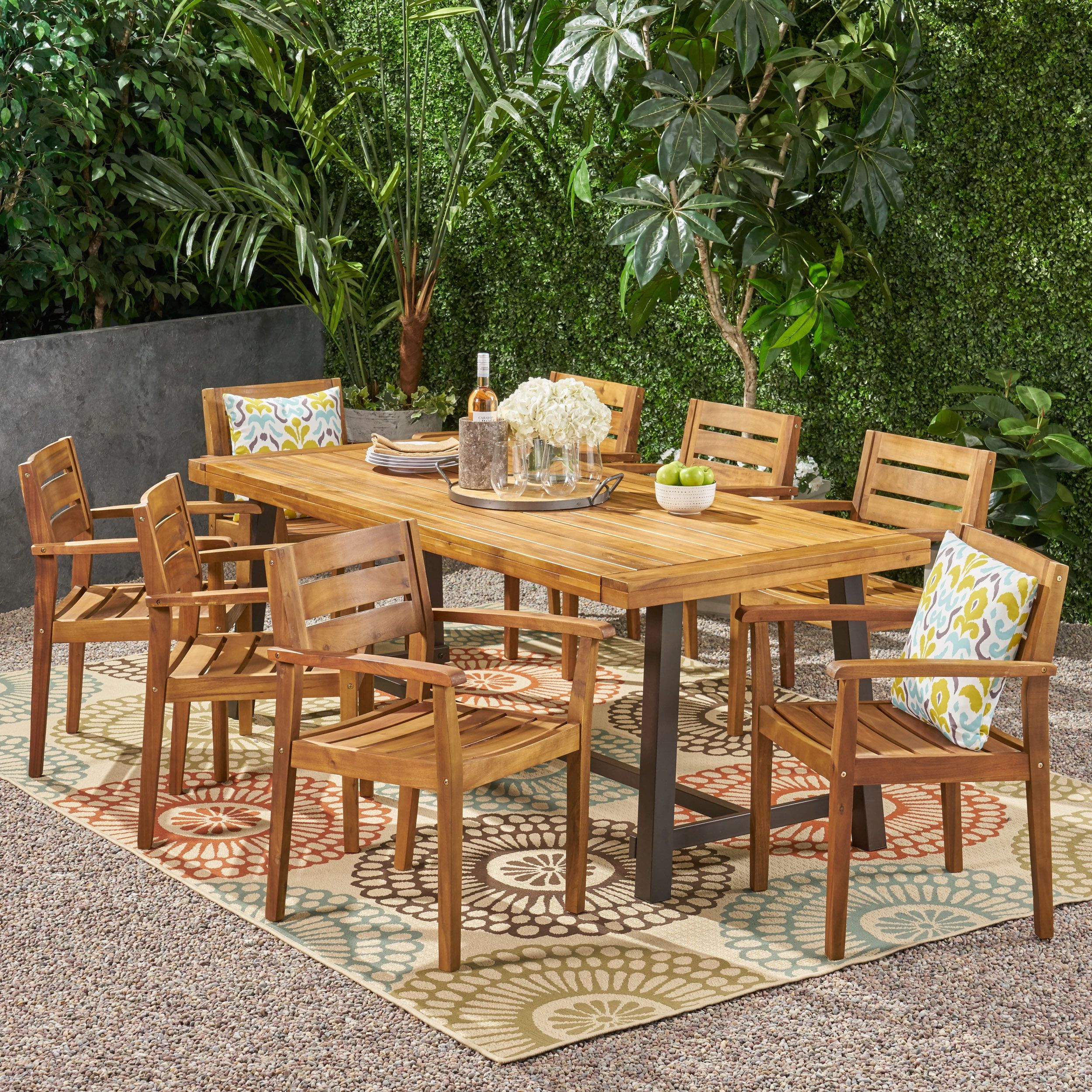 Gdf Studio Kelly Outdoor Acacia Wood 8 Seater Dining Set, Teak And ... within Kelly Outdoor Acacia Wood 8 Seater Dining Set, Teak, Black