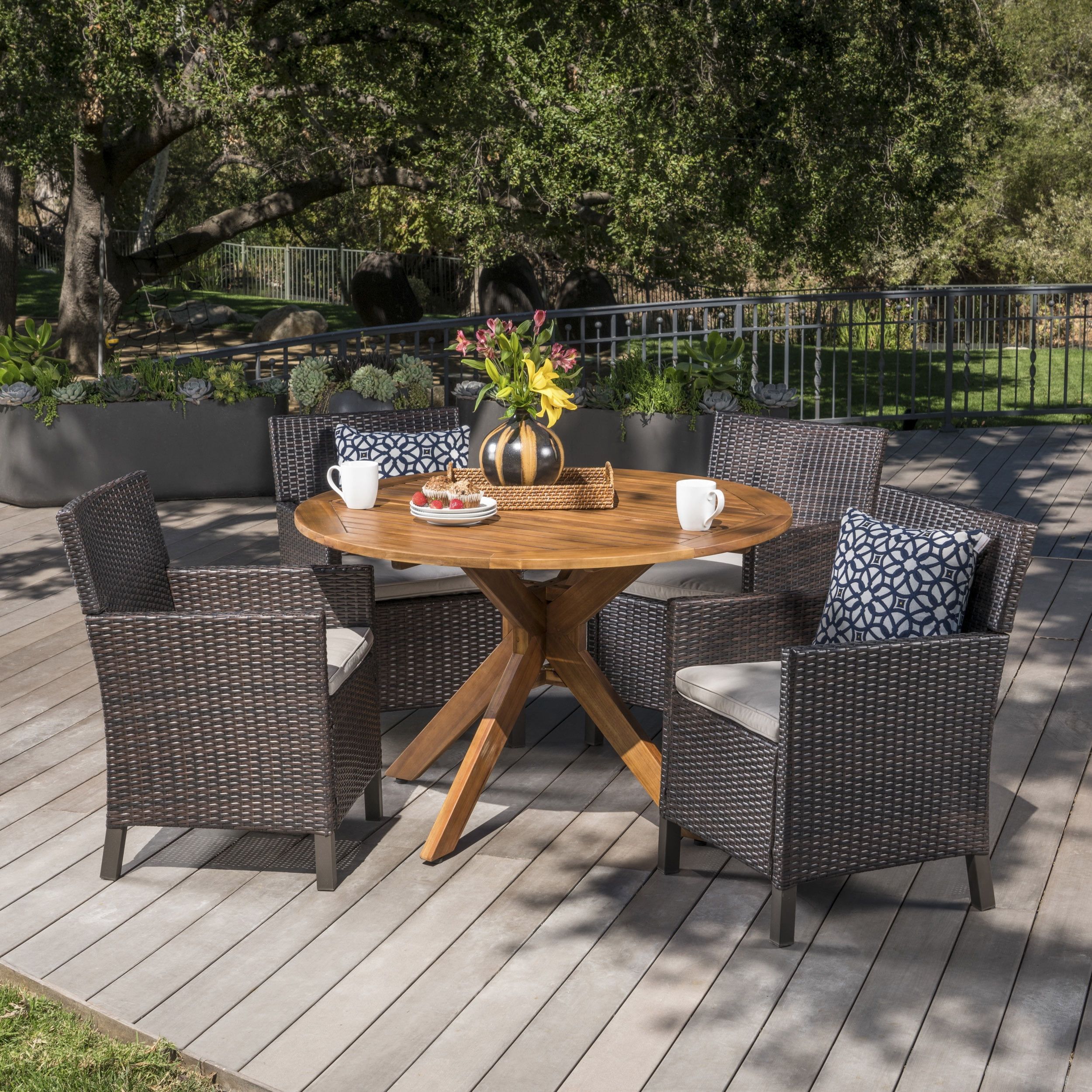 Gdf Studio Kirby Outdoor Acacia Wood And Wicker 5 Piece Dining Set With ... with regard to Building functional and stylish outdoor dining experiences