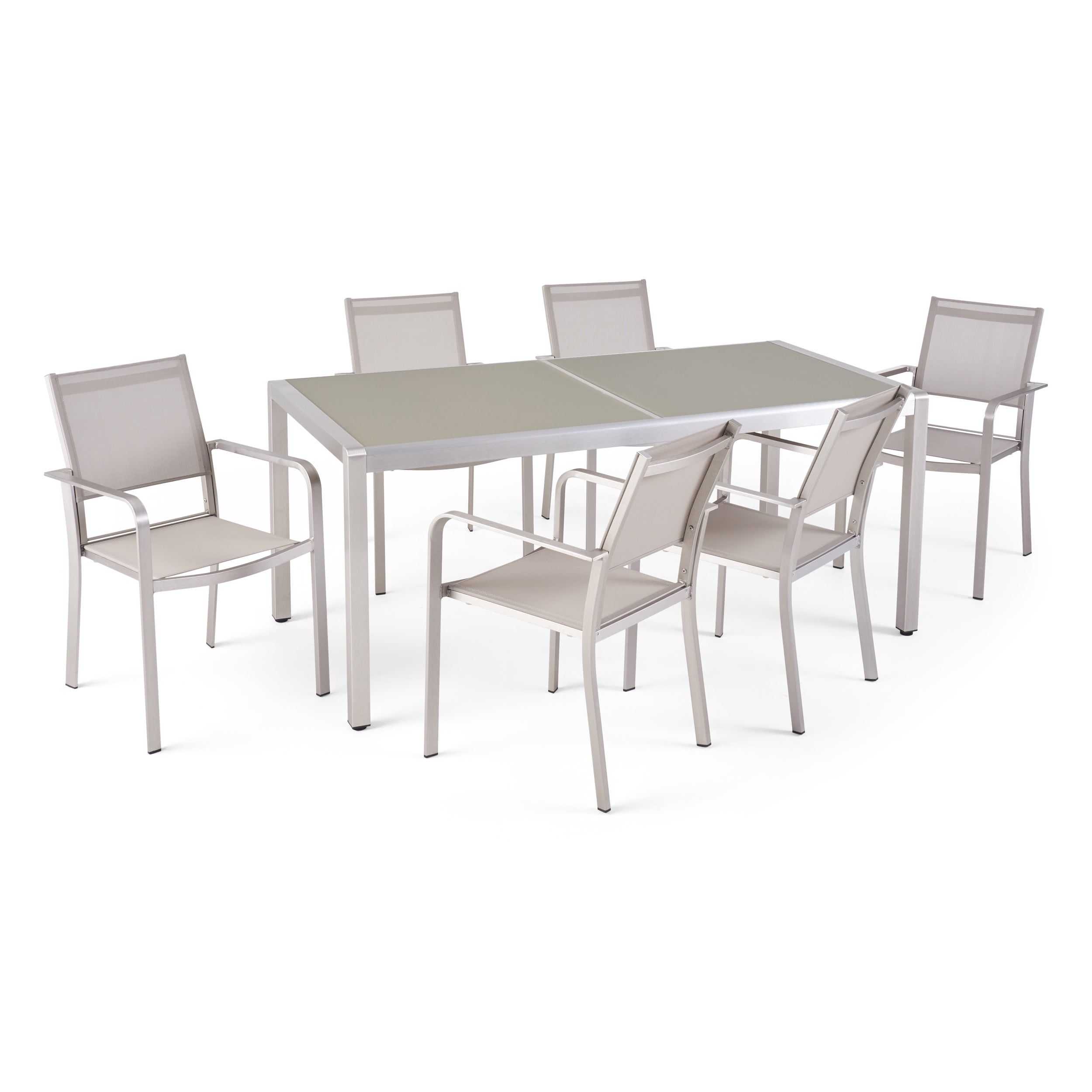 Gdf Studio Lrya Outdoor Mesh And Aluminum 7 Piece Dining Set With Glass ... throughout Exploring the longevity and maintenance of black outdoor aluminum dining furniture
