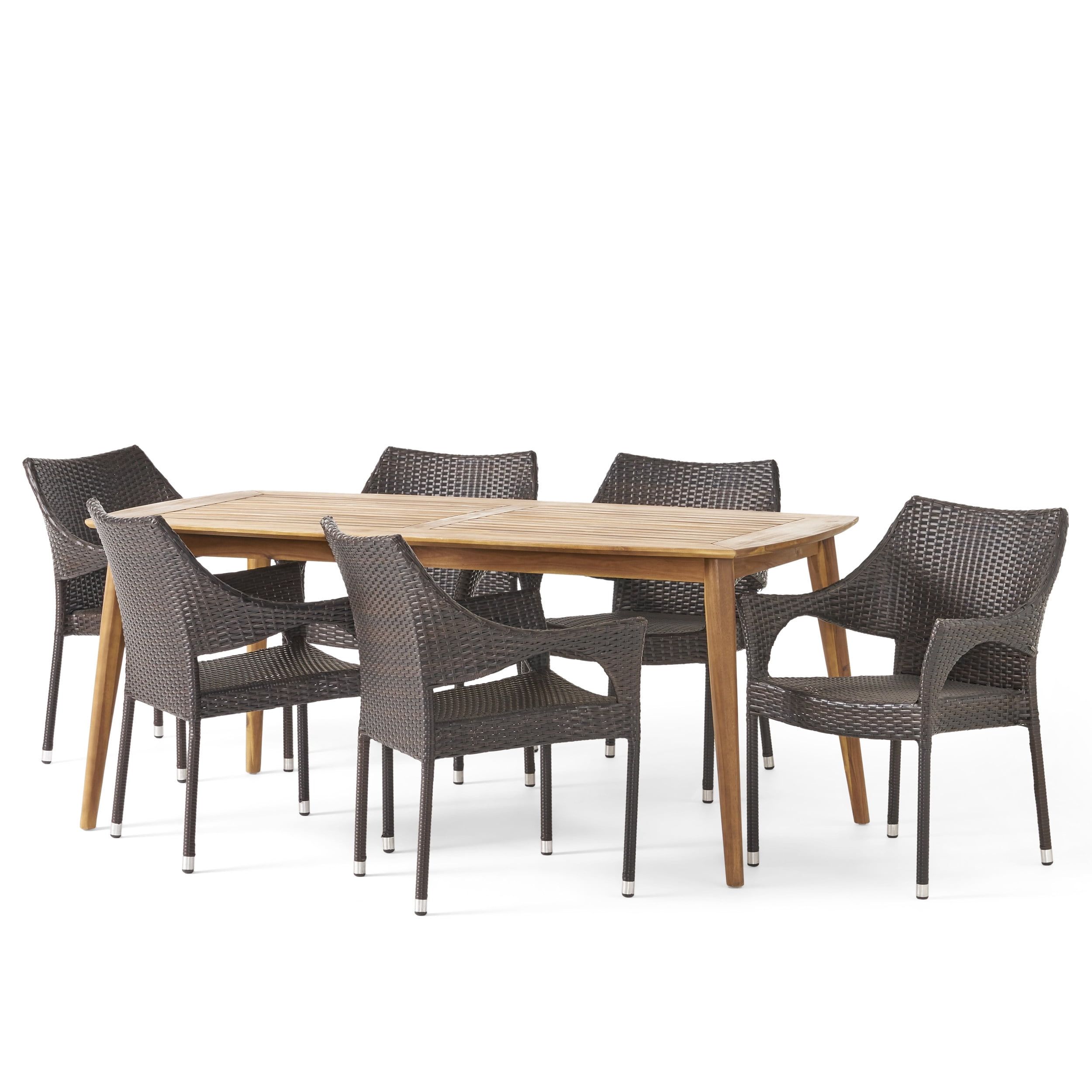 Gdf Studio Maison Outdoor Wicker And Acacia Wood 7 Piece Dining Set ... with regard to Gdf Studio 7-Piece Kevin Outdoor Dining Set, Teak And Multibrown
