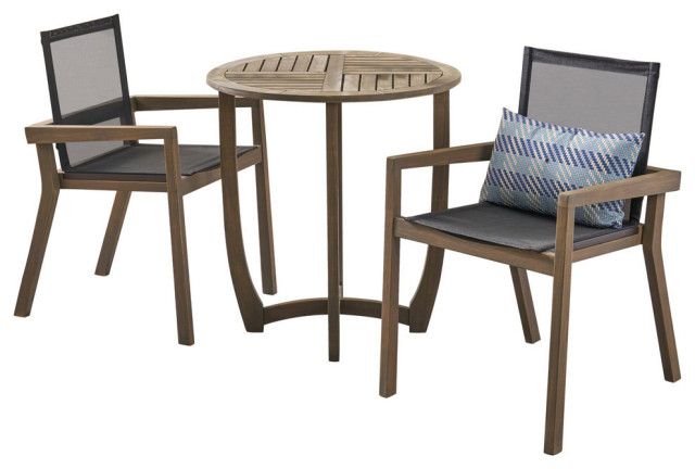 Gdf Studio Mark Outdoor Round Acacia Wood Dining Set With Mesh Seats ... with regard to How outdoor furniture materials affect long-term usability and appearance