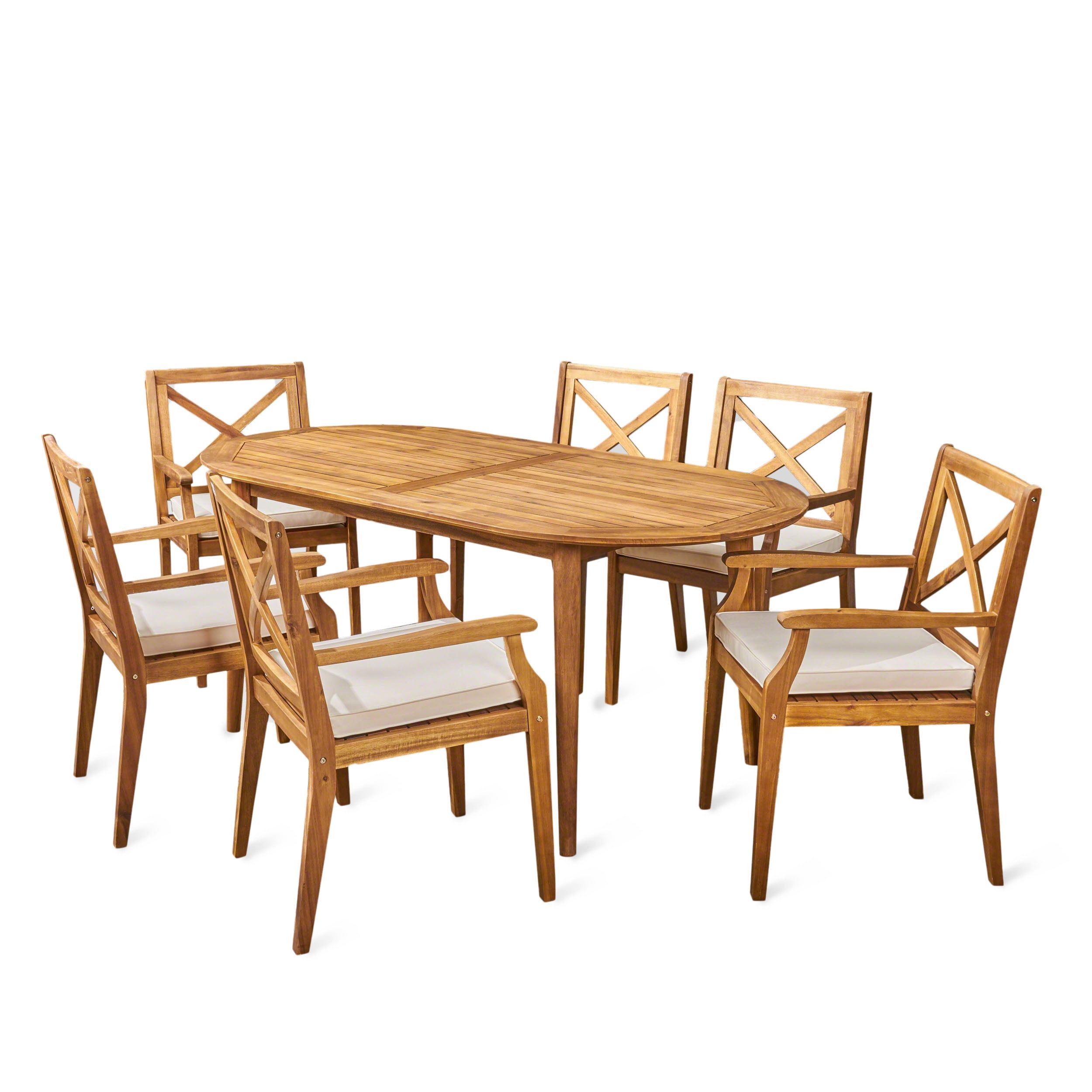 Gdf Studio Morse Outdoor Acacia Wood 7 Piece Dining Set With Cushion, Teak And Cream - Walmart.com throughout The Enduring Appeal of Acacia Wood and Wicker for Outdoor Living
