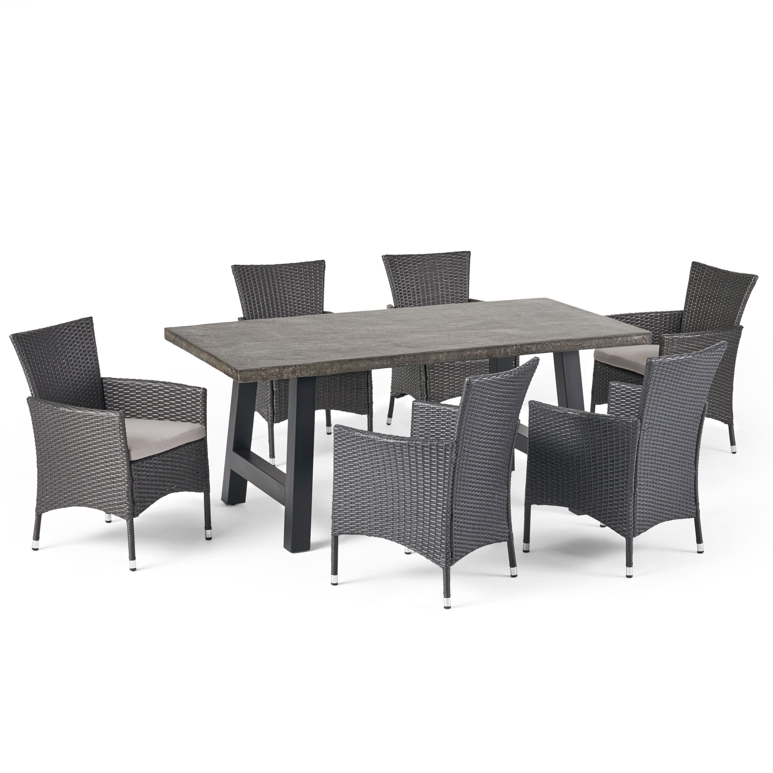 Gdf Studio Muriel Outdoor Lightweight Concrete And Wicker 7 Piece ... throughout Gdf Studio 7-Piece Moore Outdoor Aluminum And Wicker Dining Set With Glass Top, Gray
