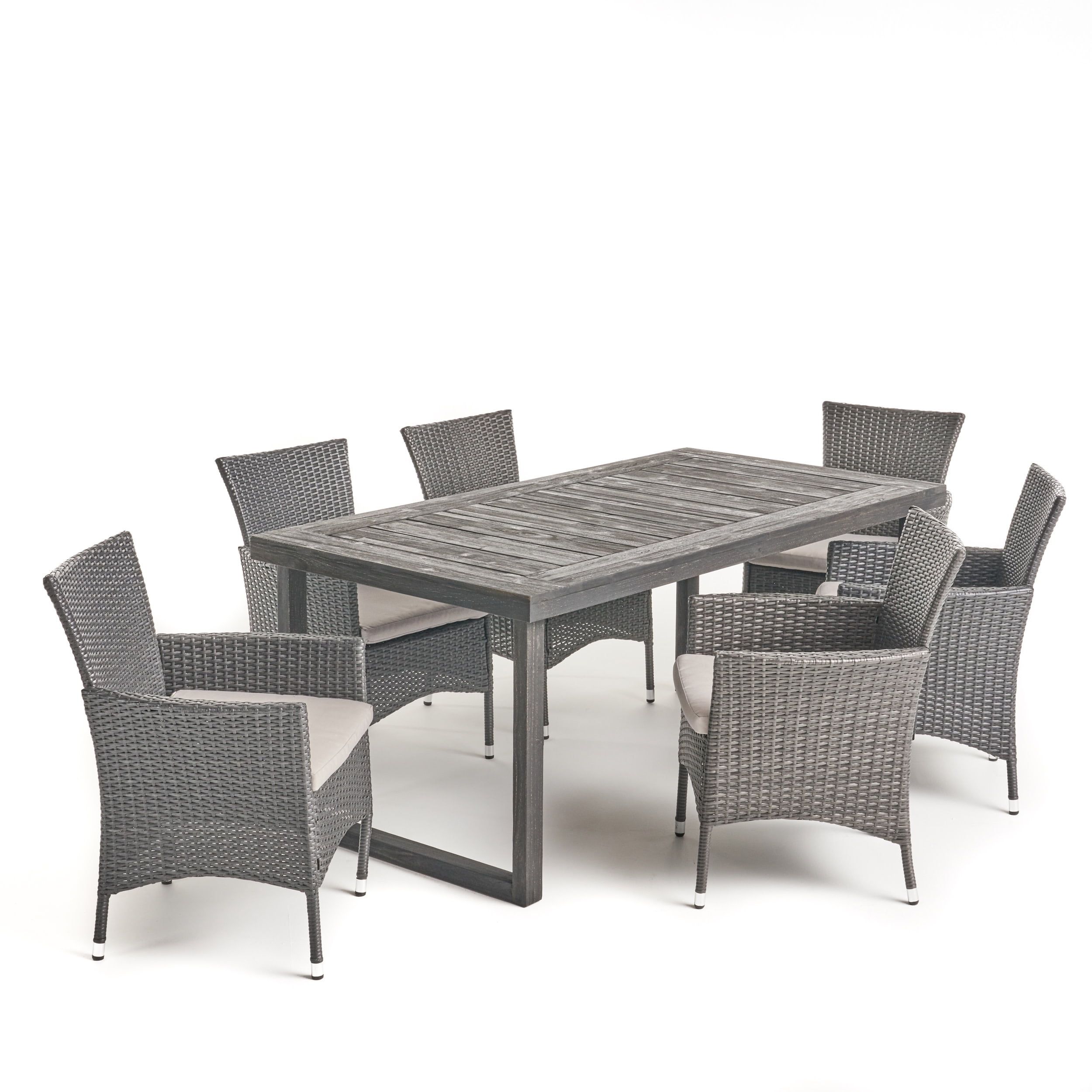 Gdf Studio Nestor Outdoor Acacia Wood And Wicker 7 Piece Dining Set ... intended for Designing outdoor living spaces with durable wicker dining sets