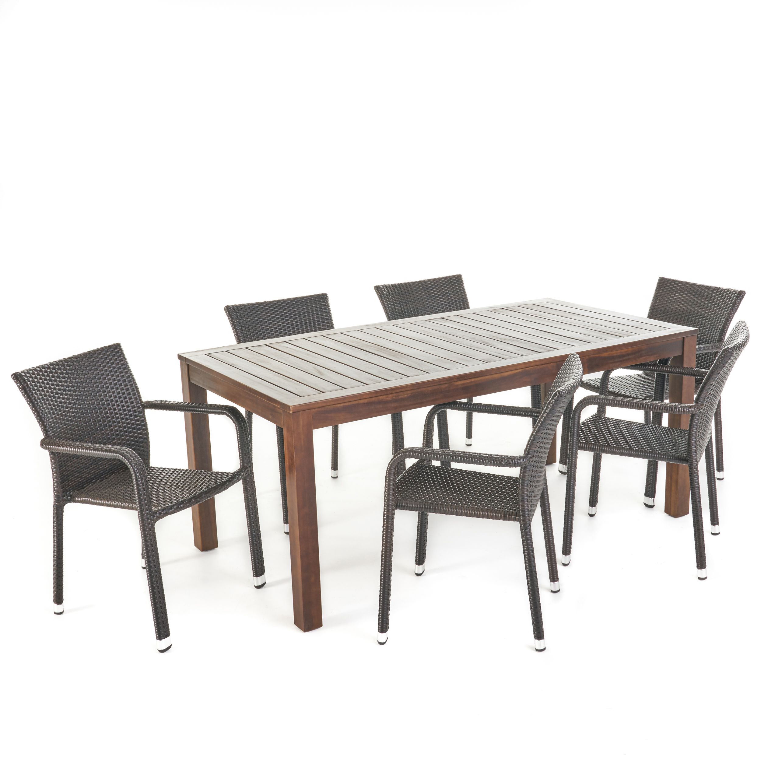 Gdf Studio Netton Outdoor 7 Piece Dining Set With Wood Table And Wicker ... for How the GDF Studio Carmela Set Transforms Outdoor Dining Experiences