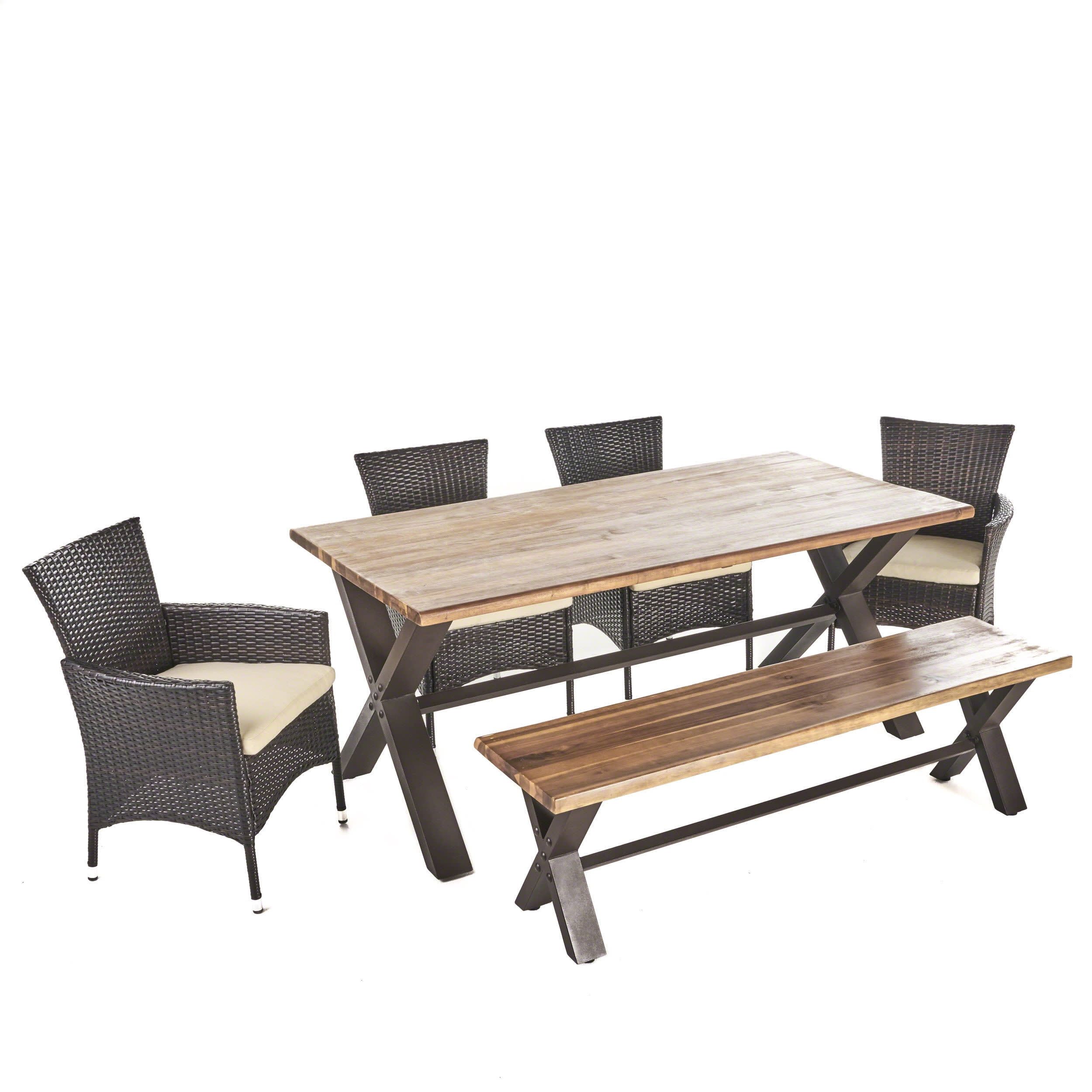 Gdf Studio Palazzo Outdoor Acacia Wood And Wicker 6 Piece Dining Set ... in Understanding The Craftsmanship Behind The GDF Studio Picnic Set