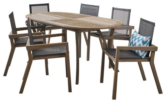 Gdf Studio Pitts Patio 6-Seater Oval Acacia Wood Dining Set With Mesh ... with Gdf Studio Pitts Patio 6-Seater Oval Acacia Wood Dining Set With Mesh Seats, Tea