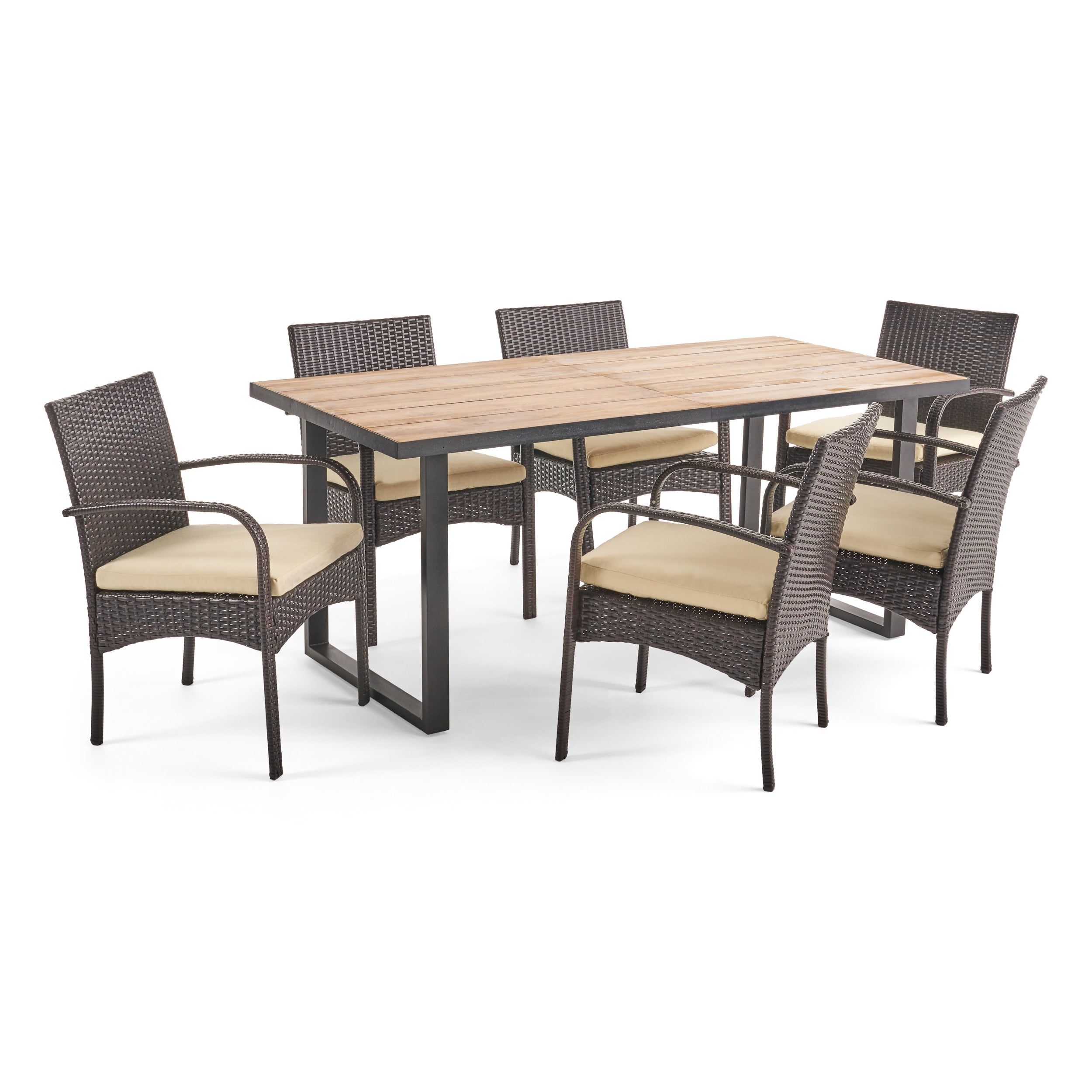 Gdf Studio Rudolph Outdoor Acacia Wood And Wicker 7 Piece Dining Set ... in Gdf Studio 7-Piece Clementine Outdoor Multibrown Wicker Dining Set