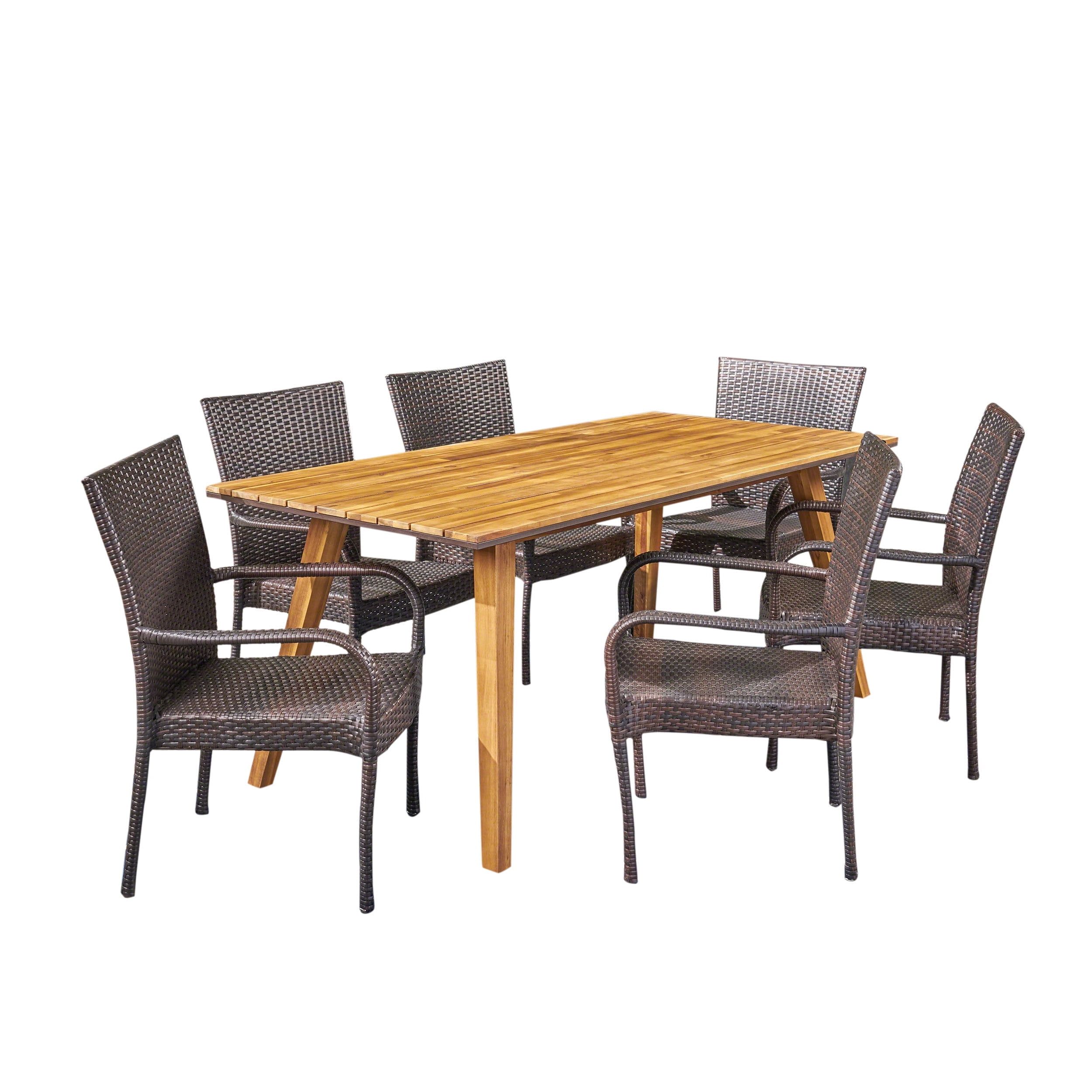 Gdf Studio Salcedo Outdoor Wicker And Acacia Wood 7 Piece Stacking ... for The Practical Benefits of Choosing Wicker Over Traditional Outdoor Dining Sets