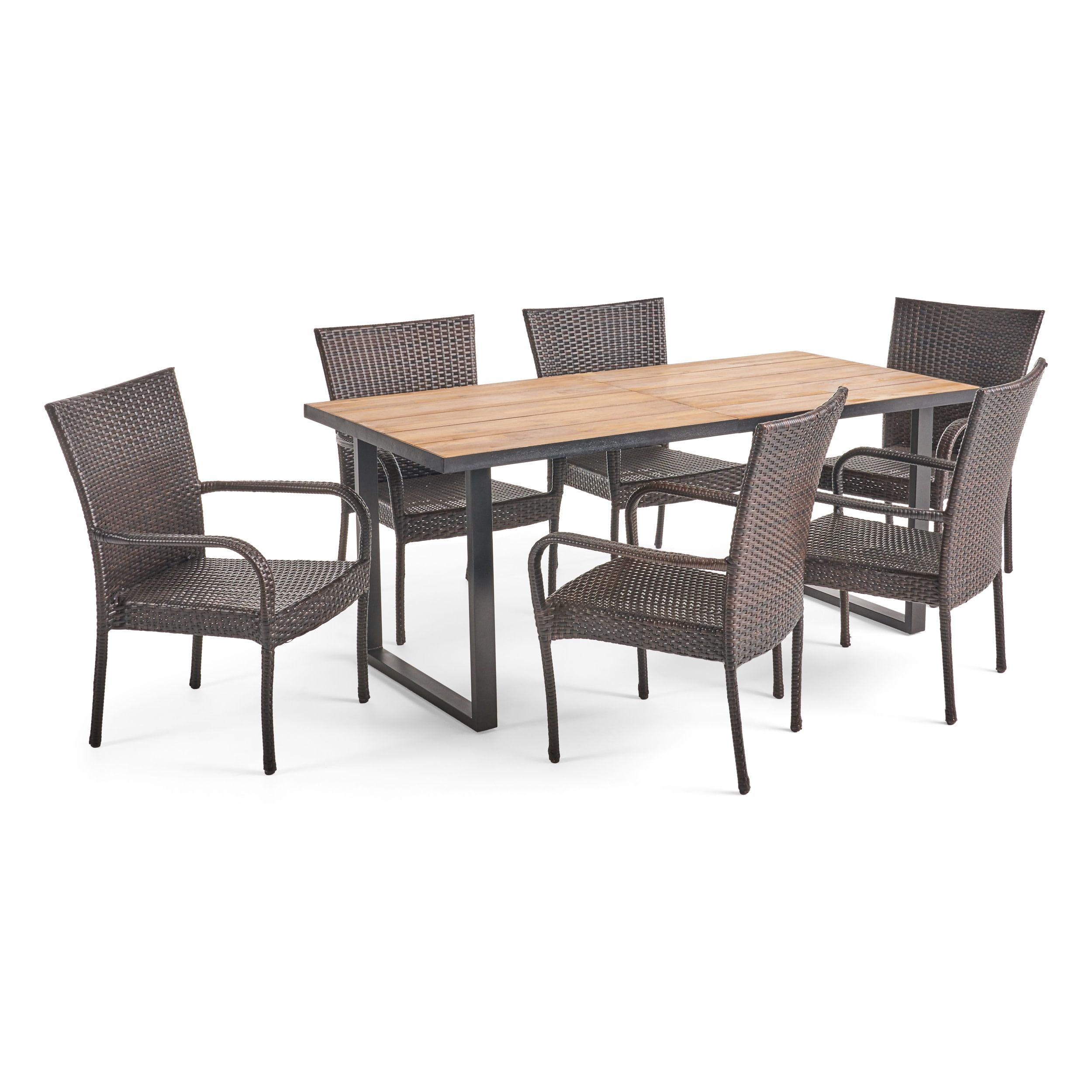 Gdf Studio Savoy Outdoor Acacia Wood And Wicker 7 Piece Dining Set ... regarding Maximizing Your Outdoor Living Space With The Kevin Dining Set