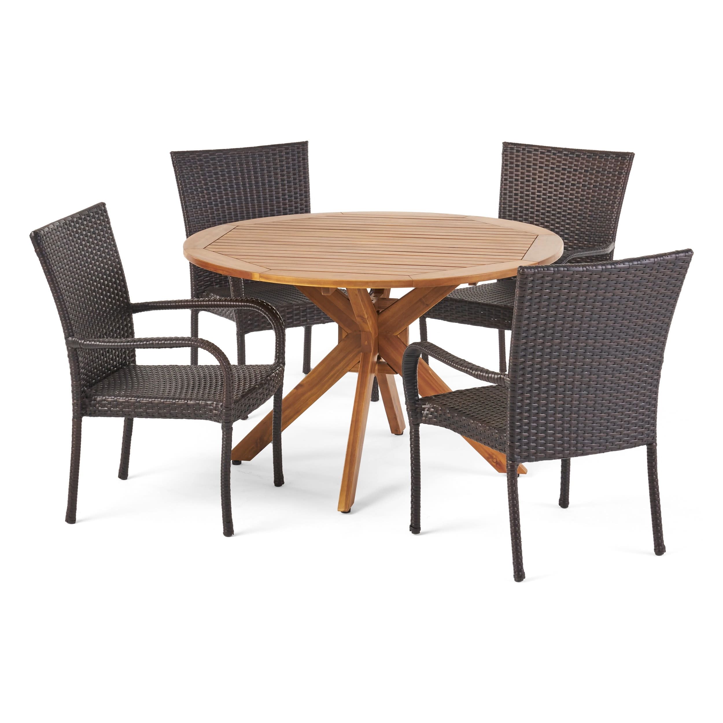 Gdf Studio Sloane Outdoor Wicker And Acacia Wood 5 Piece Dining Set ... for Gdf Studio 5-Piece Clementine Outdoor Multibrown Wicker Round Dining Set
