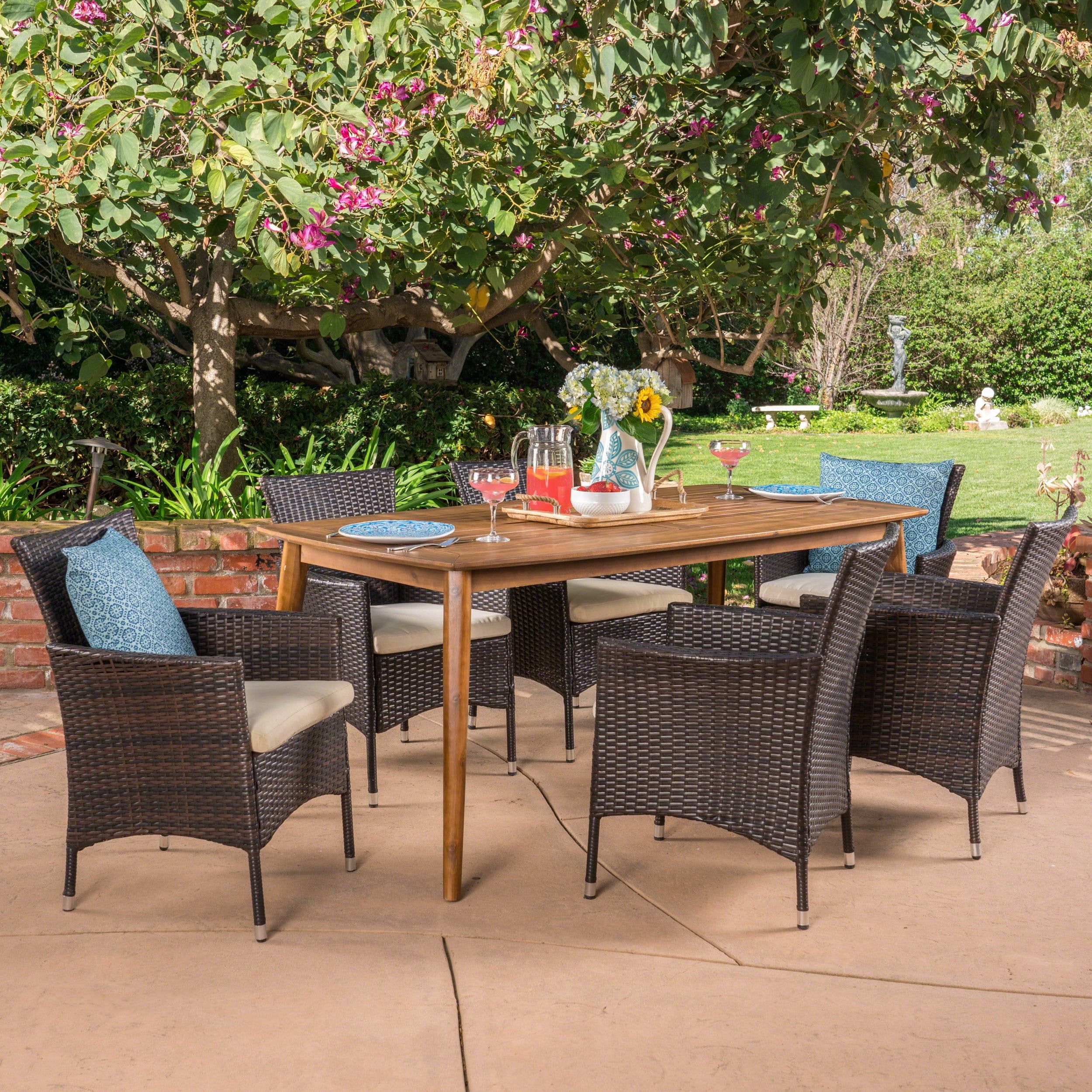 Gdf Studio Soniat Outdoor Wicker And Acacia Wood 7 Piece Dining Set ... regarding Gdf Studio 7-Piece Carmela Outdoor Multibrown Pe Wicker Long Dining Set