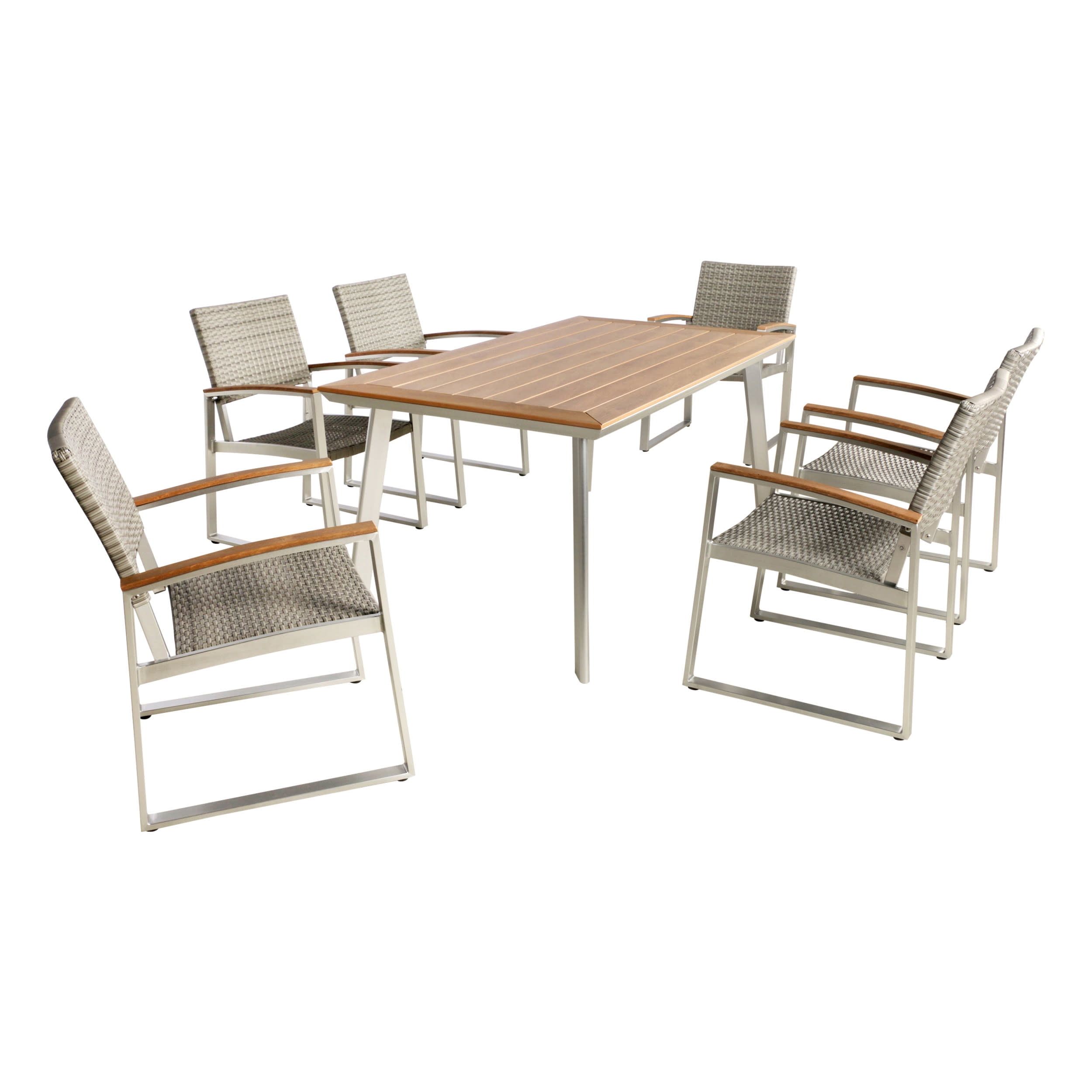 Gdf Studio Tabby Outdoor Aluminum 7 Piece Dining Set, Silver And Gray ... within The Ultimate Guide to Maintaining Your Rousselin Outdoor Aluminum Dining Set