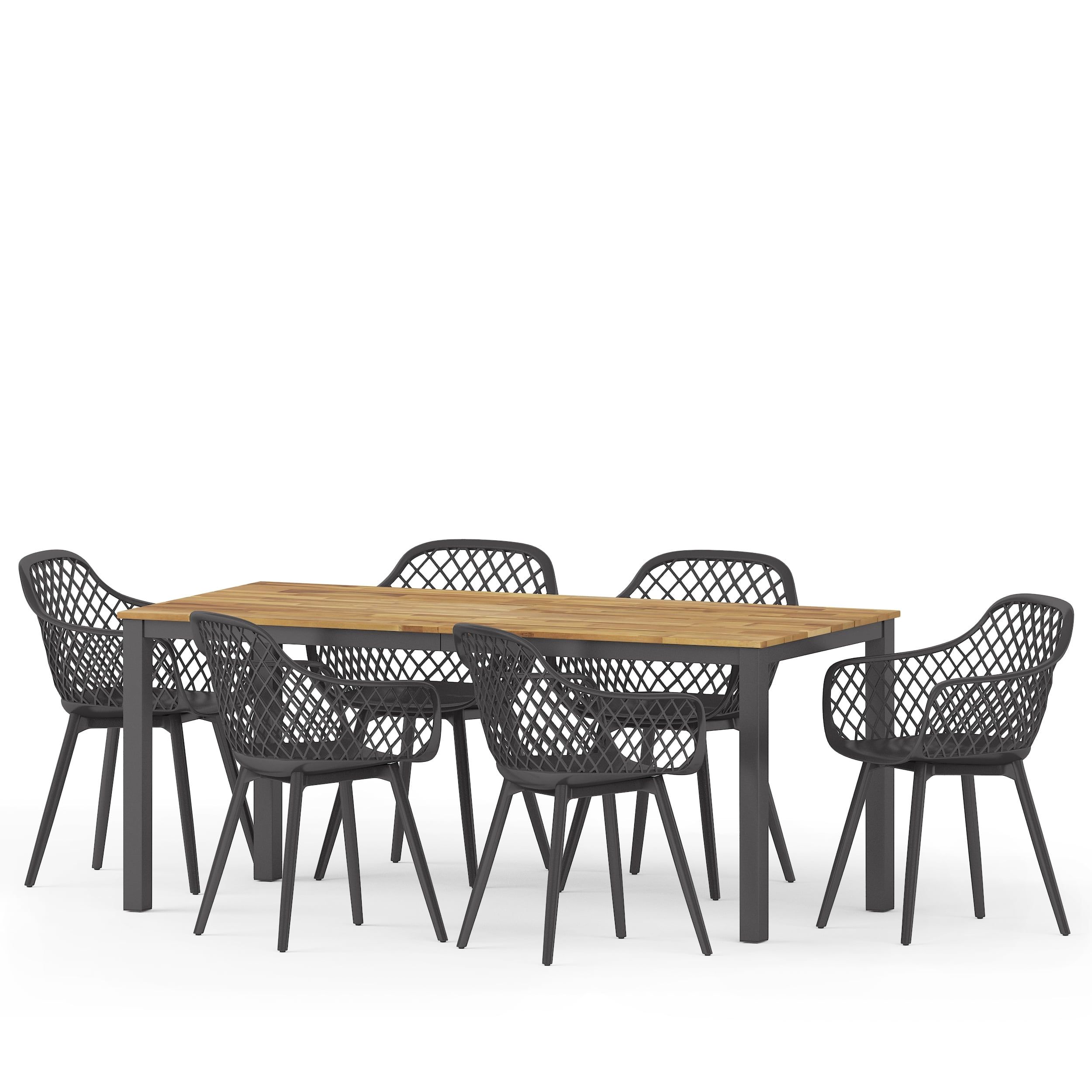 Gdf Studio Tate Outdoor Acacia Wood And Resin 7 Piece Dining Set, Black And Teak - Walmart.com inside Invest in Your Outdoors The Durability of the Baia Acacia Wood Set