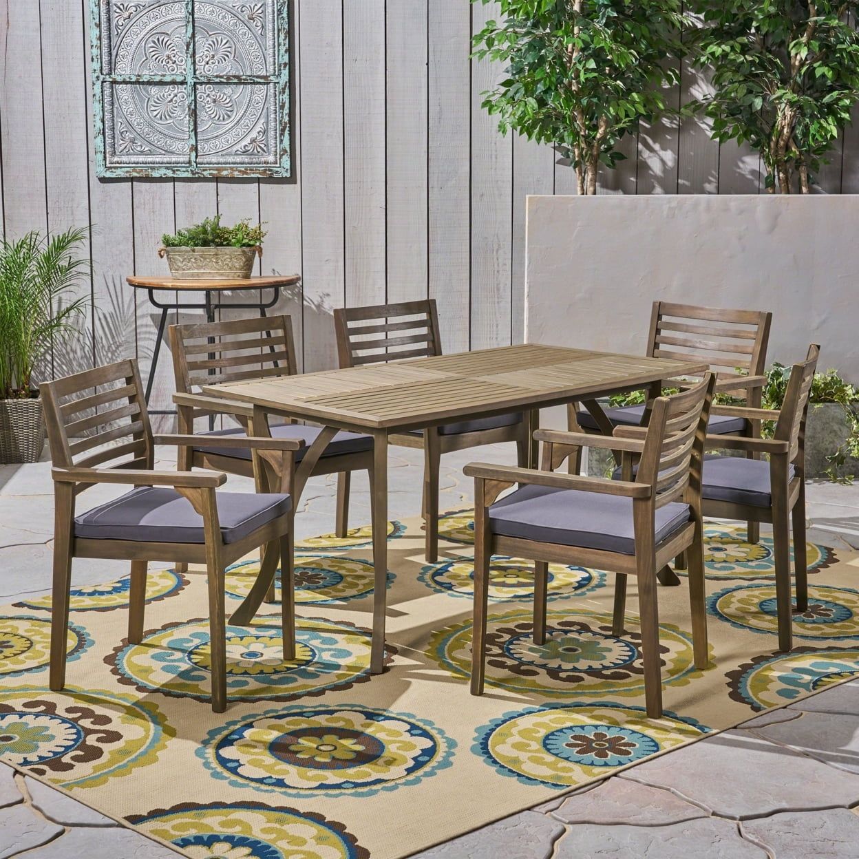 Gdf Studio Telemachus Patio Furniture Dining Set, Acacia Wood 7 Piece ... throughout Gdf Studio 7-Piece Justin Outdoor Acacia Wood Dining Set, Teak And Dark Gray