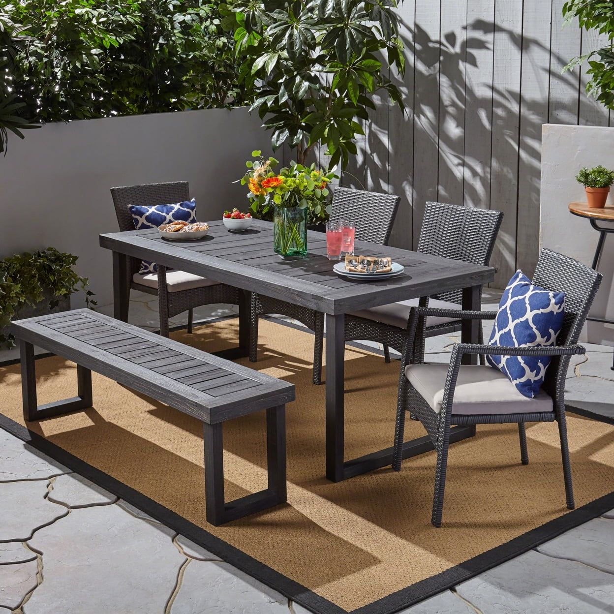 Gdf Studio Timoleon Outdoor Acacia Wood And Wicker 6 Piece Dining Set ... within Maximizing backyard functionality with versatile 6-seater dining sets