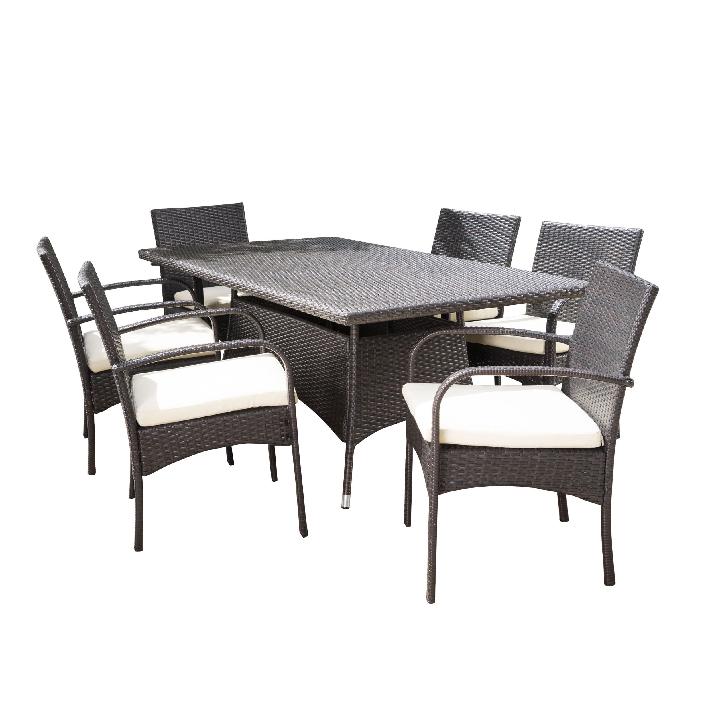 Gdf Studio Toledano Outdoor Wicker 7 Piece Dining Set With Cushion ... with regard to Gdf Studio 7-Piece Clementine Outdoor Multibrown Wicker Long Dining Set