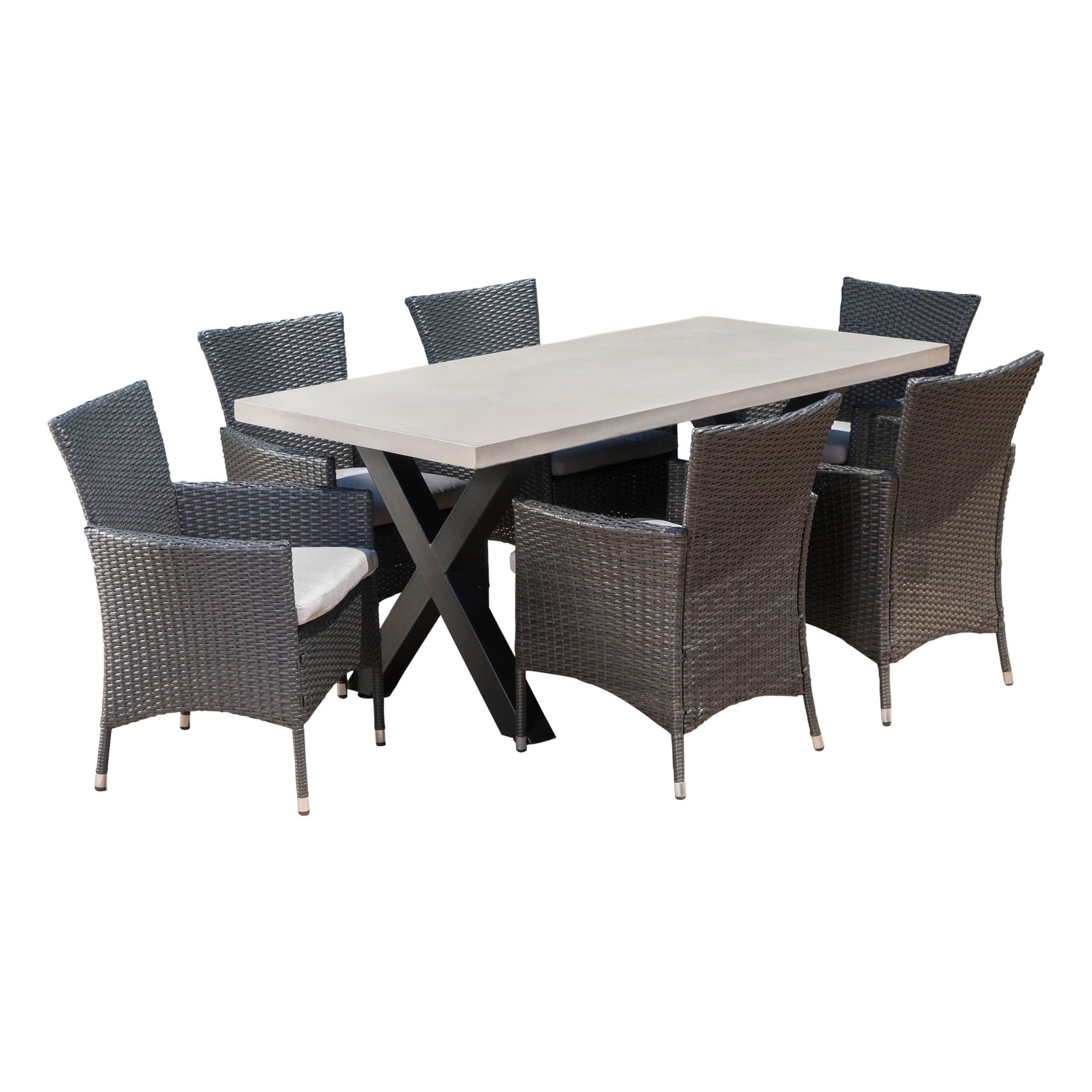 Gdf Studio Tulip Outdoor Lightweight Concrete And Wicker 7 Piece Dining ... regarding Designing outdoor dining spaces with natural wicker furniture