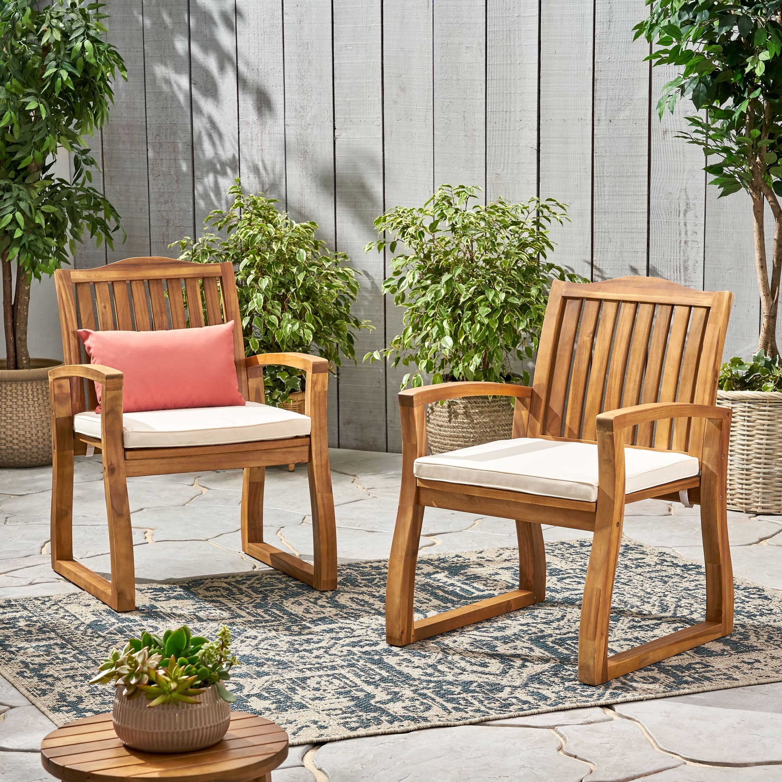 Gdf Studio Tulua Acacia Wood Outdoor Dining Chairs, Set Of 2, Teak ... inside Gdf Studio 6-Piece Belen Outdoor Teak Acacia Wood Dining Set With Dining Chairs